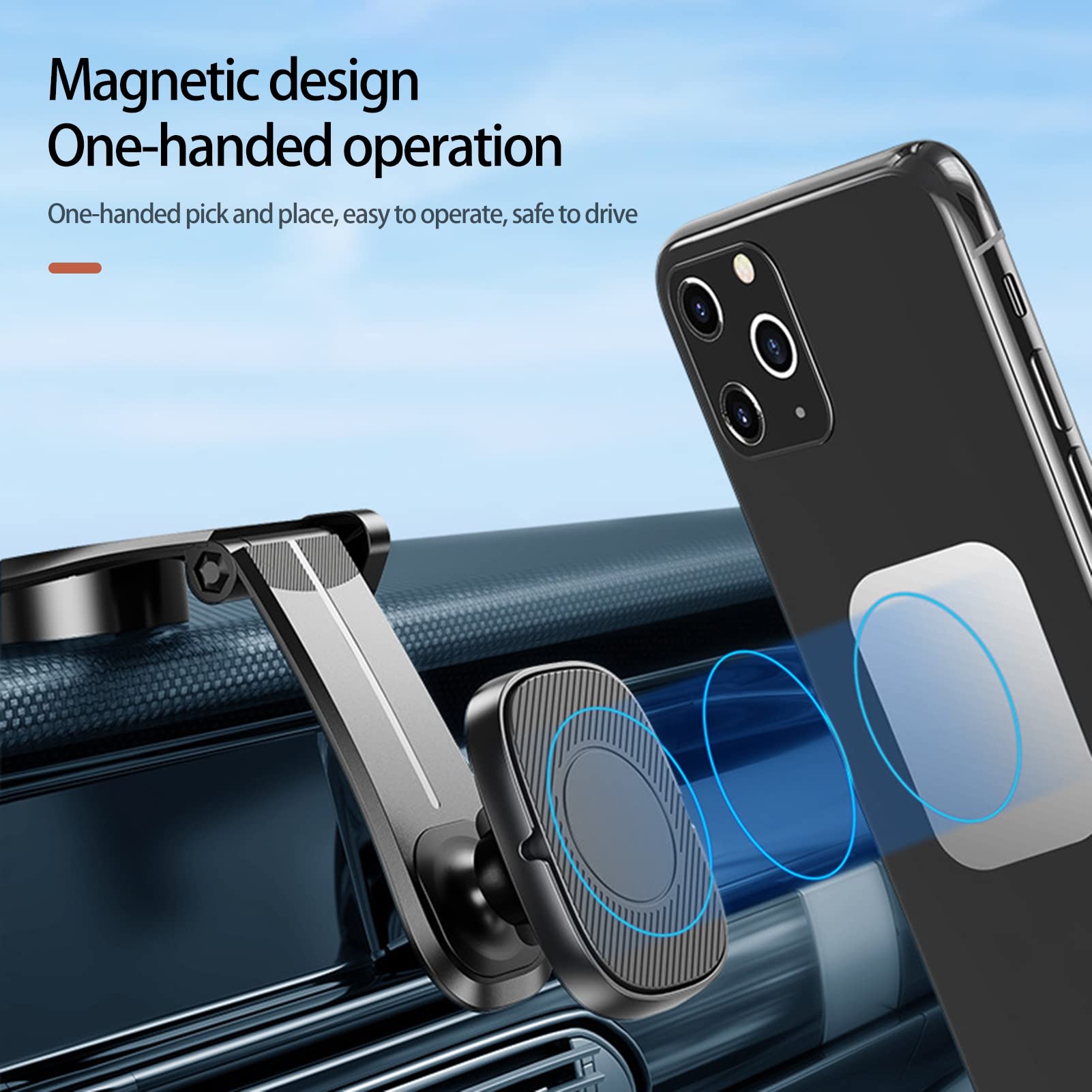 Supporto cellulare wireless da cruscotto auto, colore nero, porta cellulare auto
