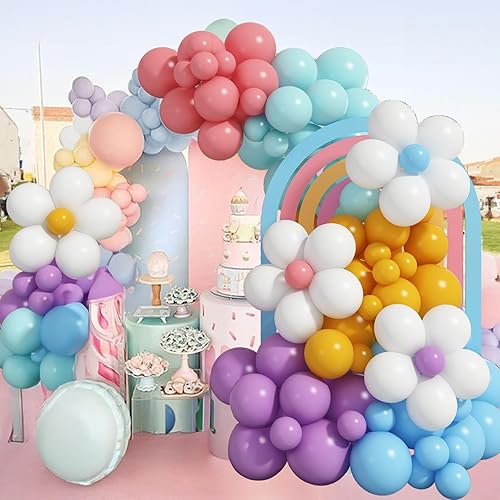 Miniatura 5 de Kit de Guirnalda de Globos Azul Verde Azulado Rosa Empolvado, 119 PIEZAS Globos Azul Bebé Verde Azulado Retro Rosa Rubor Rosa Morado Amarillo Arco