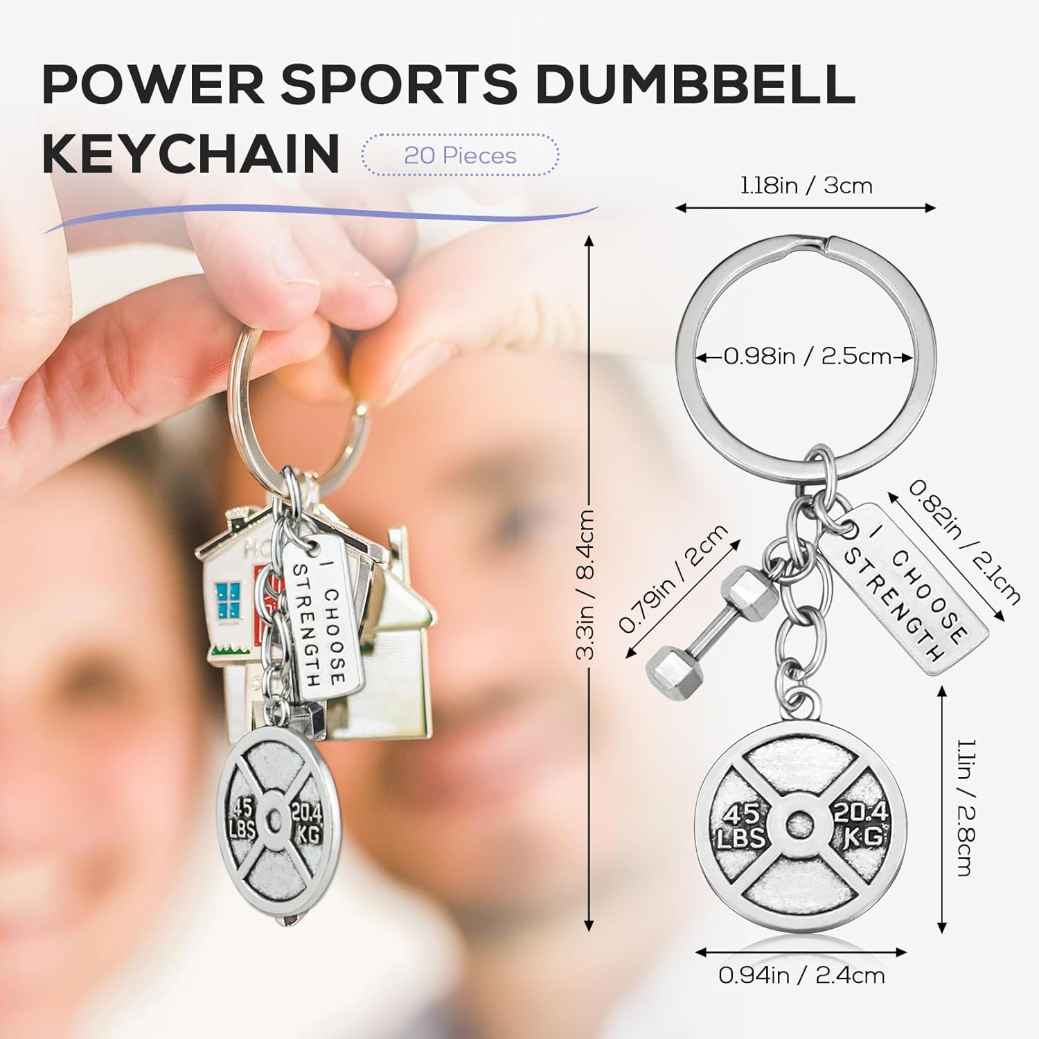 20PCS Dumbbell Keychains, Weightlifting Gym Charms Motivational Sports Keyrings 45 Pounds Weight Plate Keychains for Fitness Gifts - Image 2