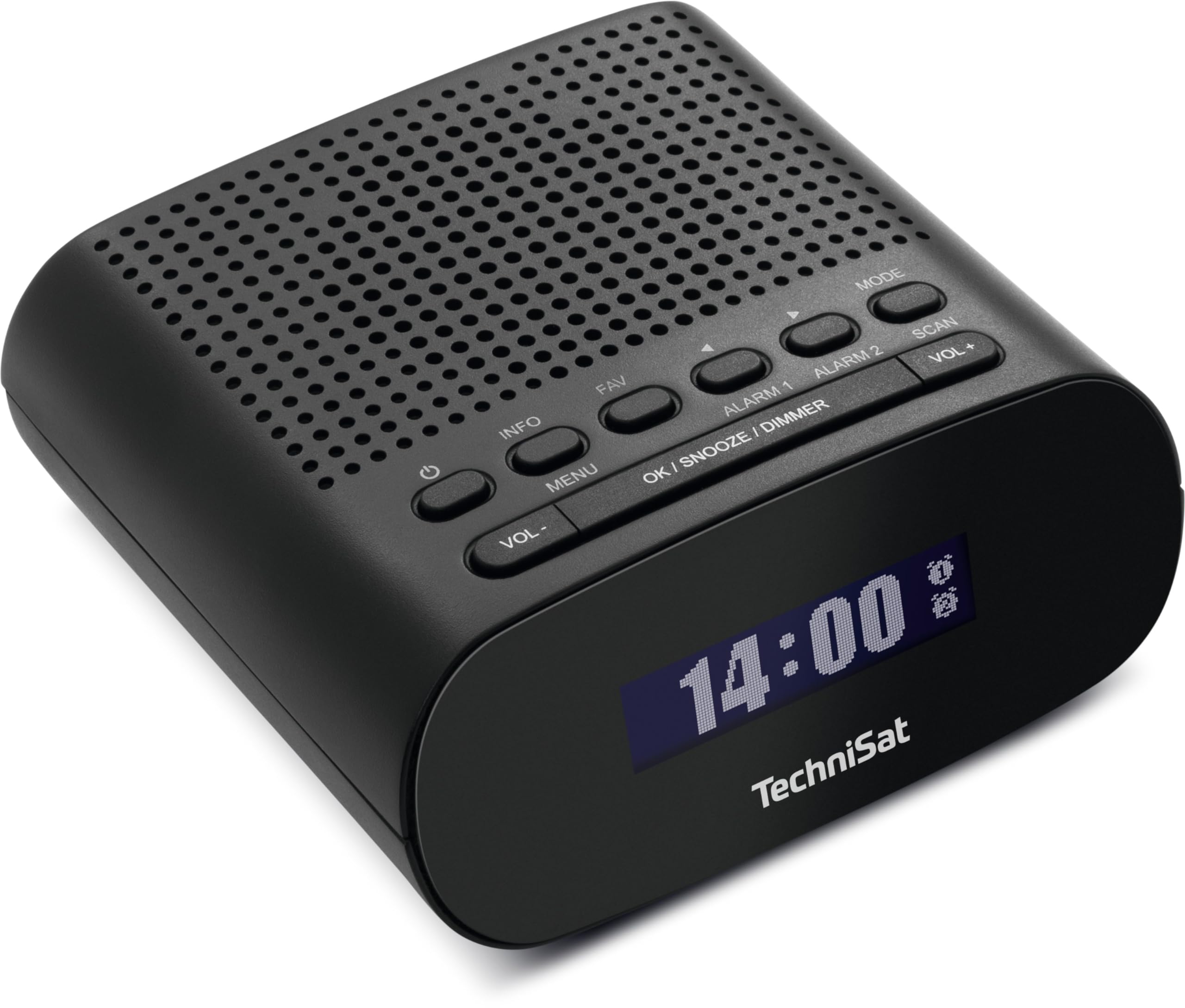 TechniSat TECHNIRADIO 50 - Radiosveglia compatta (DAB+, FM, con grande display LCD, doppia allarme, jack per cuffie, 1 Watt, alimentatore USB), nero