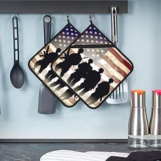 2Pcs Pot Holders with Pocket Armed Forces Day American Pattern Pot Holders for Kitchen Heat Resistant Potholder Terry Cloth Coaster Oven Hot Pads Kitchen Oven Mitts Trivet for Baking 8 x 8 Inch