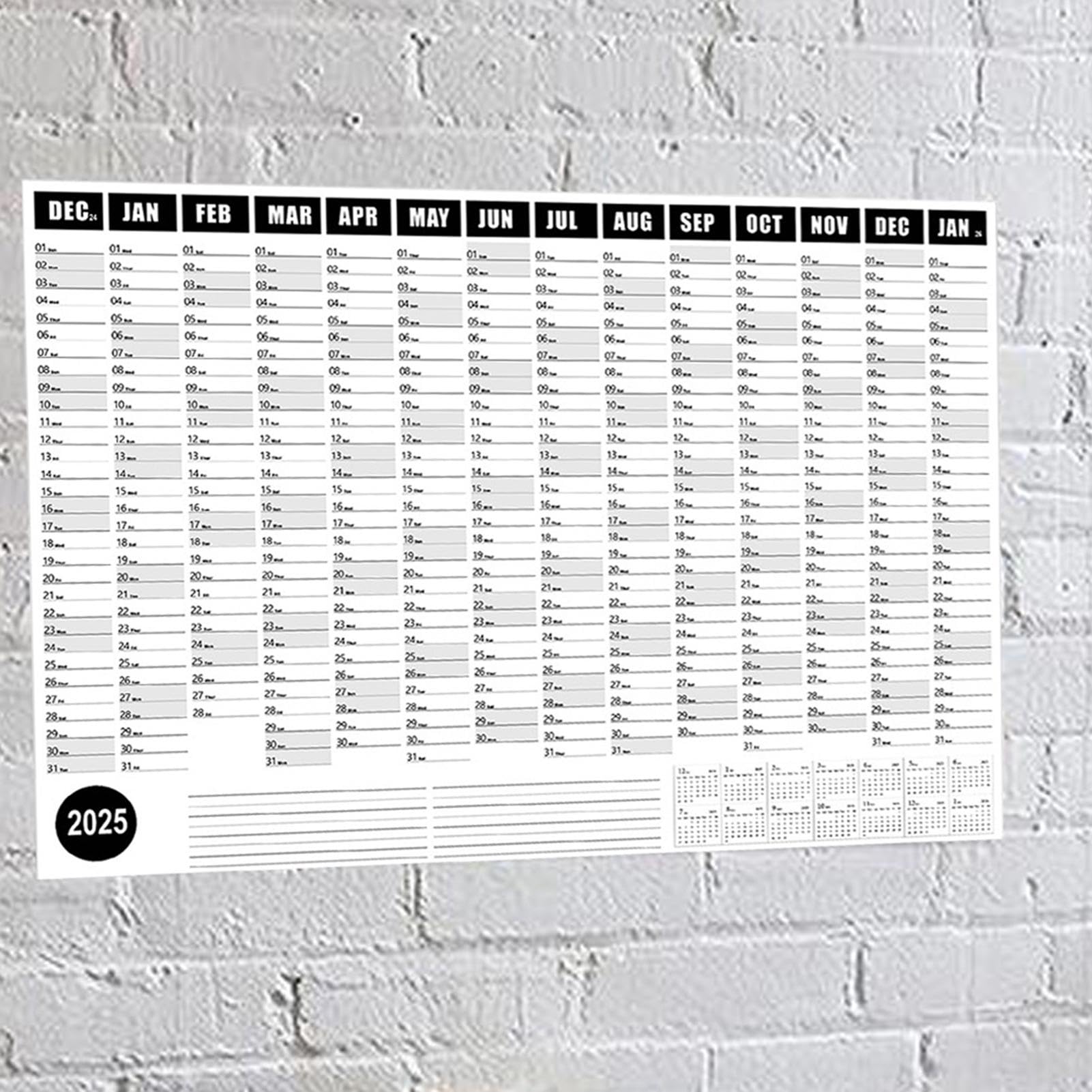 Calendario da Parete 2025 12 , , Robusto e Liscio | Calendario da Parete Organizza Obiettivi e Pianificazione Giornaliera per Scuola, Classe, Casa, Dormitorio, Ufficio e