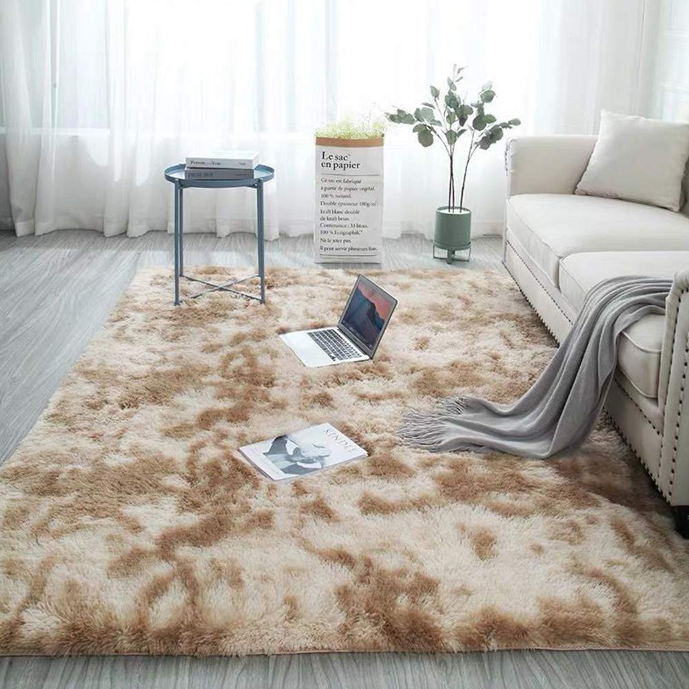 Tapis Shaggy | Moelleux Pile Haute Pour Le Salon, La Chambre Ou La Chambre Des Enfants | Monochrome, Adapté Aux Personnes Allergiques Décoratif Coussin De Chaise Canapé Natte,Camel,200X300CM