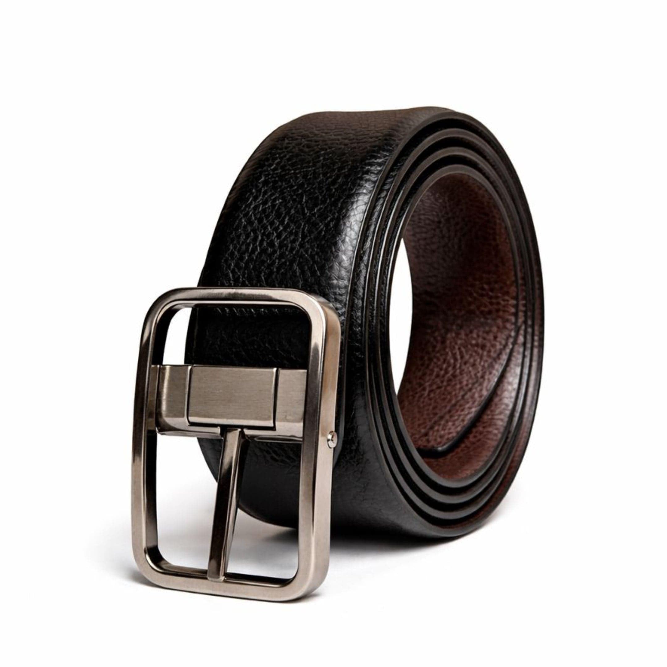 the men thing Genuine Leather Belt | 2 in 1 Reversible (Black & Brown) (1 Pc.) - ONYX PEBBLE BLACK-picture-4