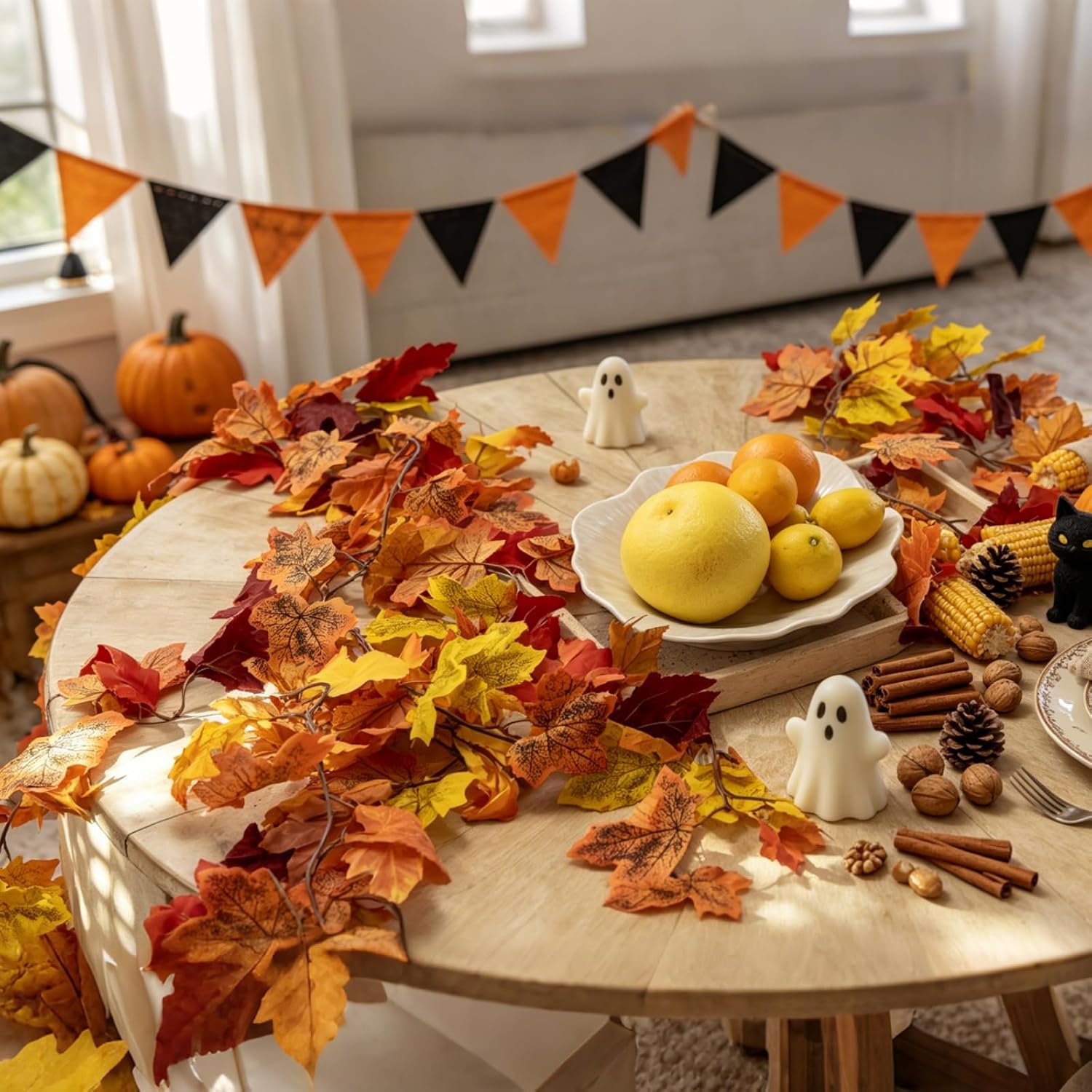 CQURE 20 Pack Fall Leaf Garland, Total 118Ft Artificial Fall Vines Autumn Garland Fall Maple Leaves Thanksgiving Decor for Home Wedding Fireplace Party