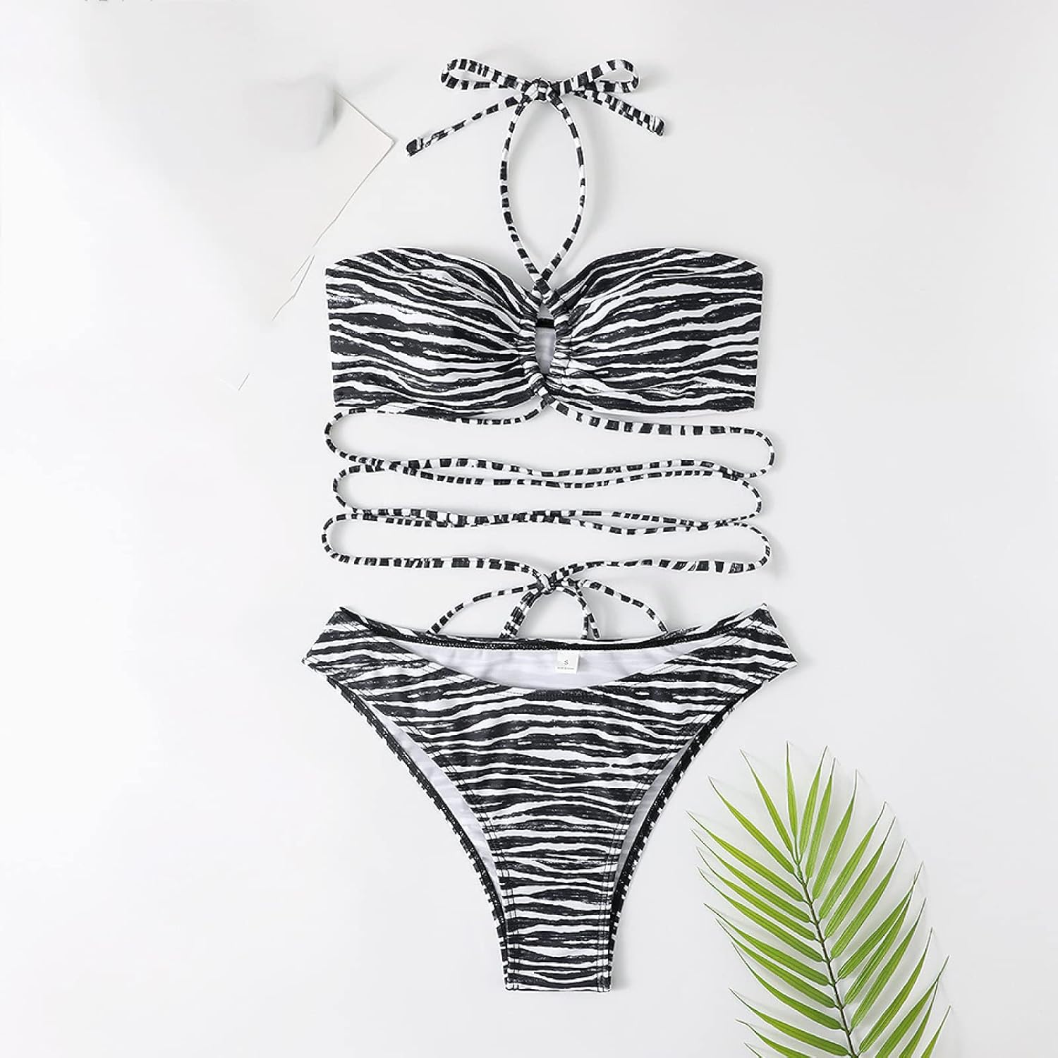 WALLDOR Swimwear Monokini Swimsuit See Bikinis,Women Soft Swimming Costume,Ladies Split Swimsuit, Striped Print Bikini Swimsuit,Black,XL