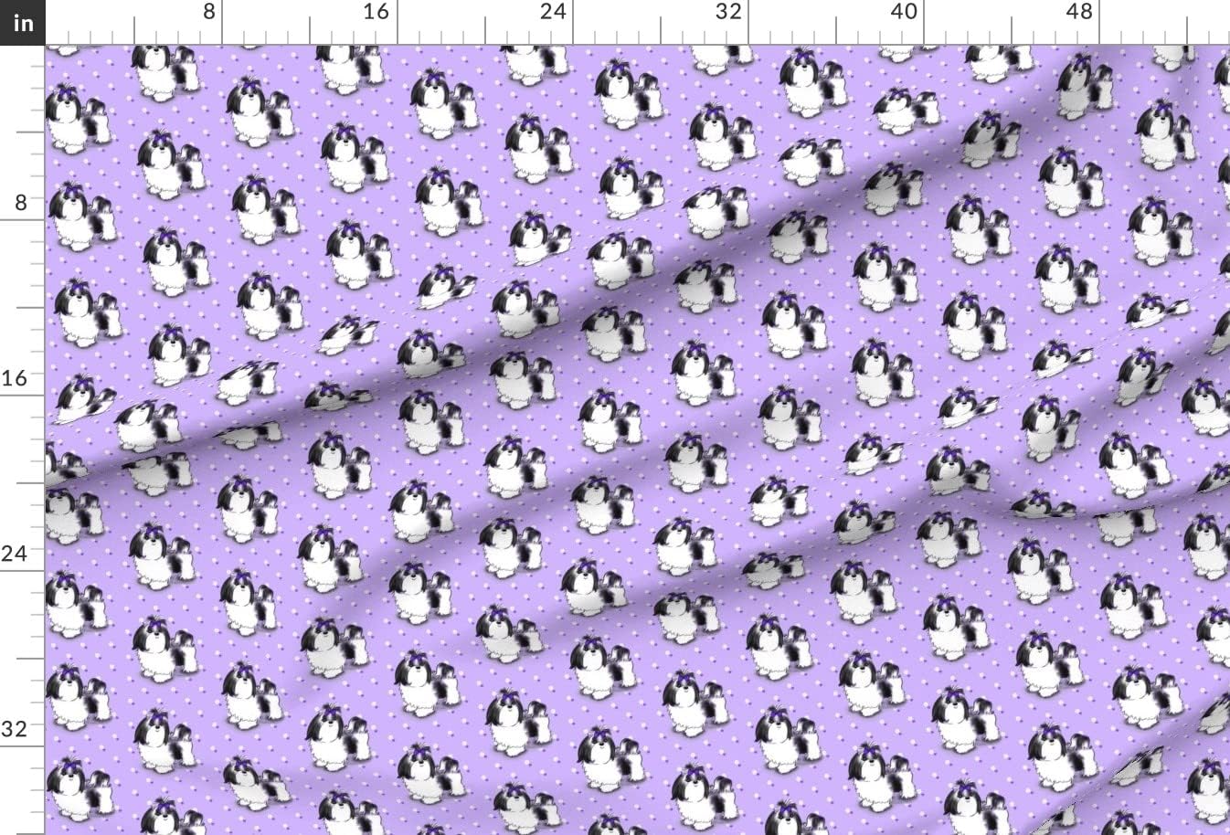 Spoonflower Fabric - Shih Tzu Black Violet Dogs Puppy Hearts Daisies Printed on Upholstery Velvet Fabric Fat Quarter - Upholstery Home Decor Bottomweight Apparel