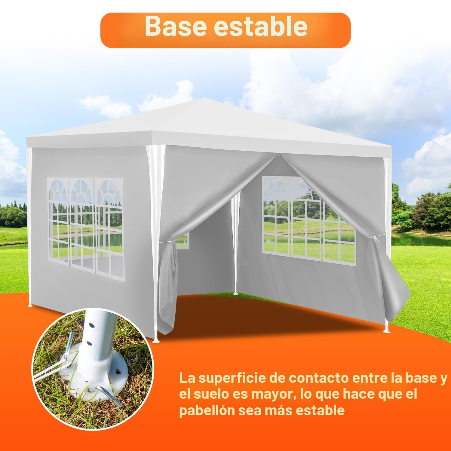 Carpa de jardín de 3 x 3 m, resistente al agua, con paneles laterales y ventanas, protección solar, carpa exterior para fiestas, camping, festivales, color blanco