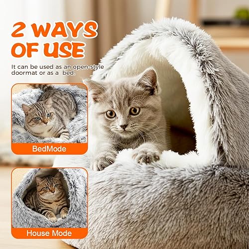 Miniatura 7 de Lapcatz - Cama nido autocalentable para gatos de interior, saco de dormir esponjoso con funda de felpa, acogedora cama lavable autocalentable para