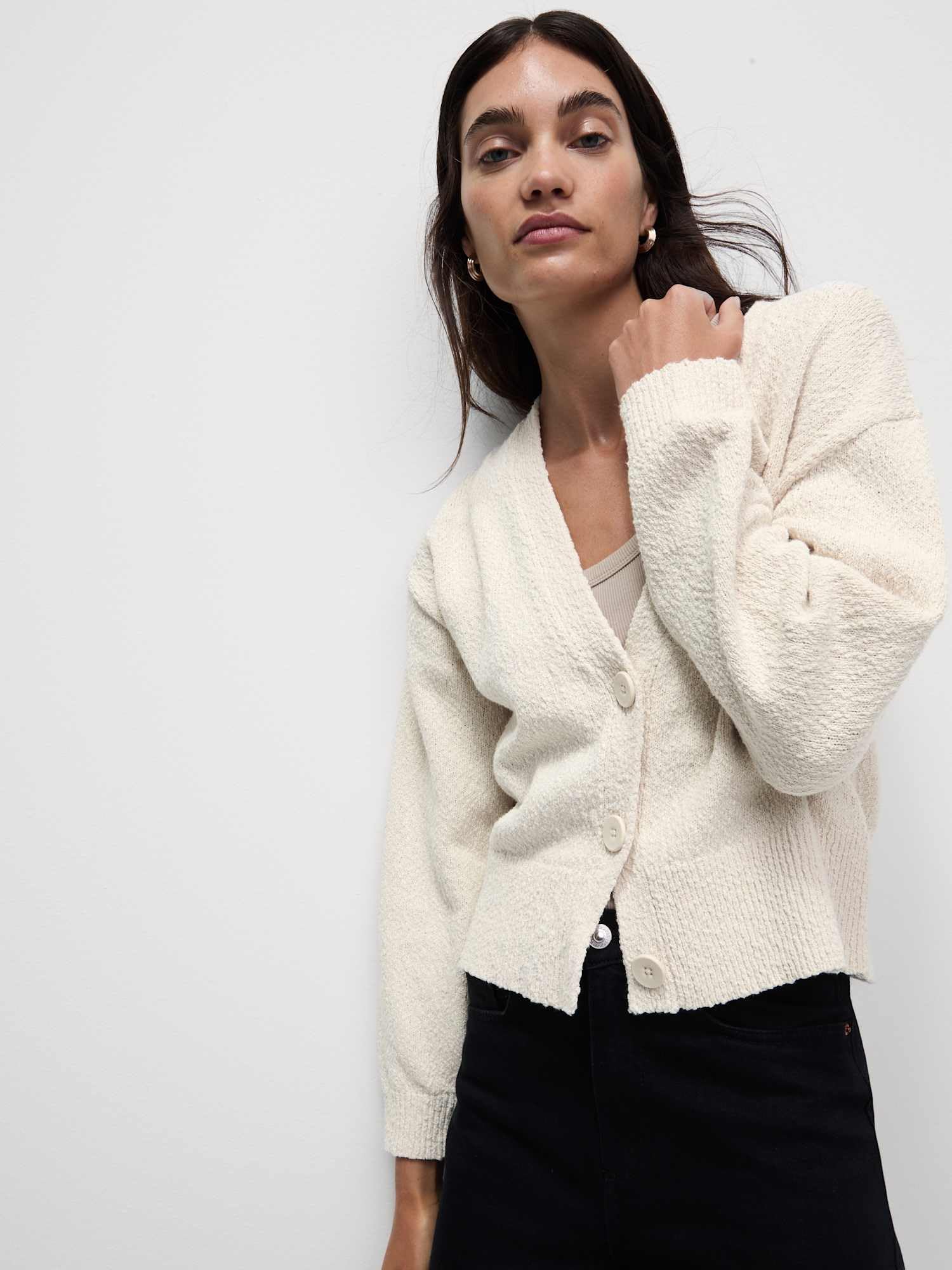 Marks & Spencer Donna Cardigan Testurizzato Scollo a V Comodo Ricco di Cotone – vestibilità Comoda