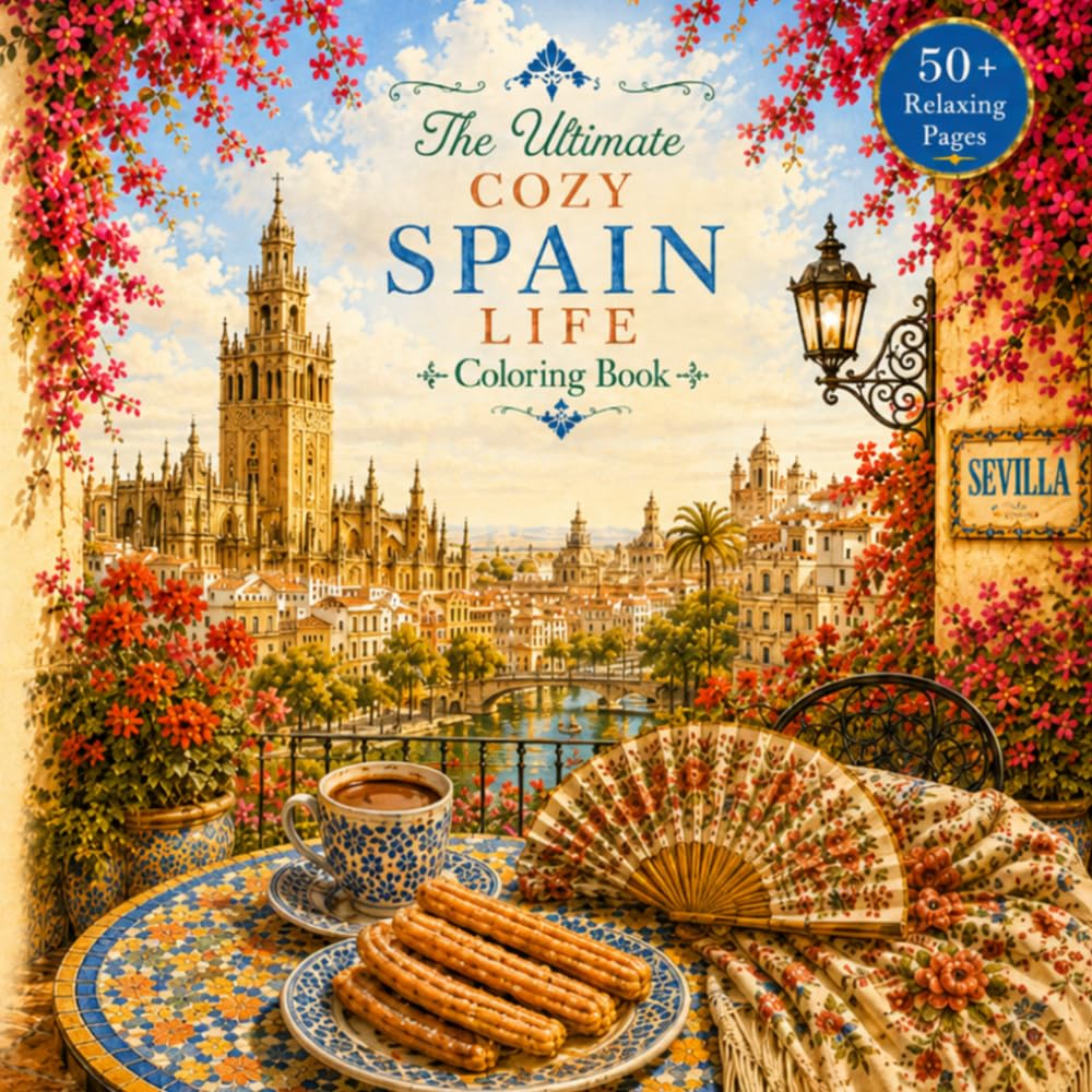 The Ultimate Cozy Spain Life Coloring Book: Relaxing Scenes of Spanish Villages, Tiled Streets, Courtyards, Cafés, Seaside Homes, Tapas and Slow Living for Adults and Teens