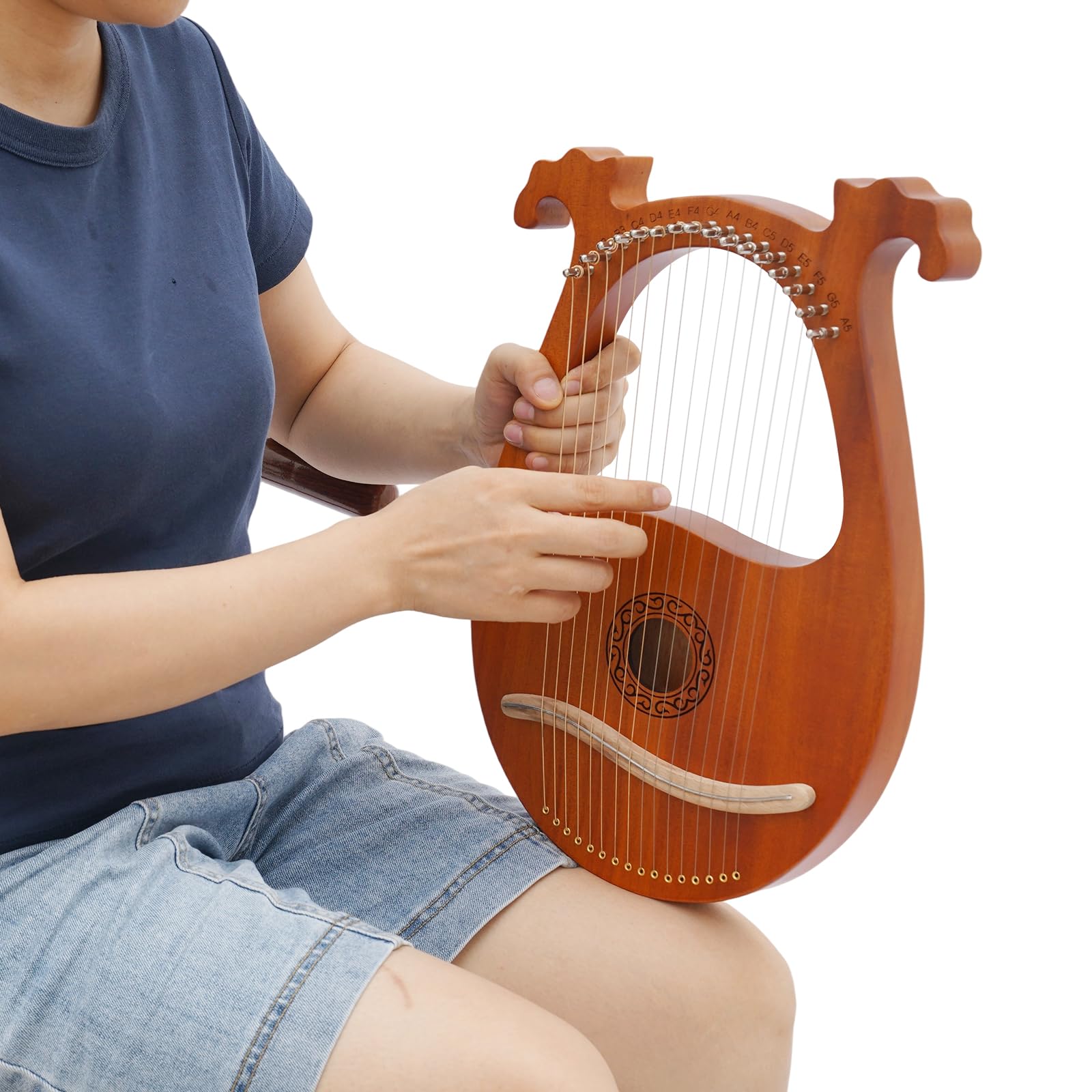 Harpe 16 Cordes Acajou Harpe Lyre Débutant Instrument À Cordes Bois 26x39CM, Instrument Vintage Portable Harpe Pour Musique Relaxation Méditation Cadeau
