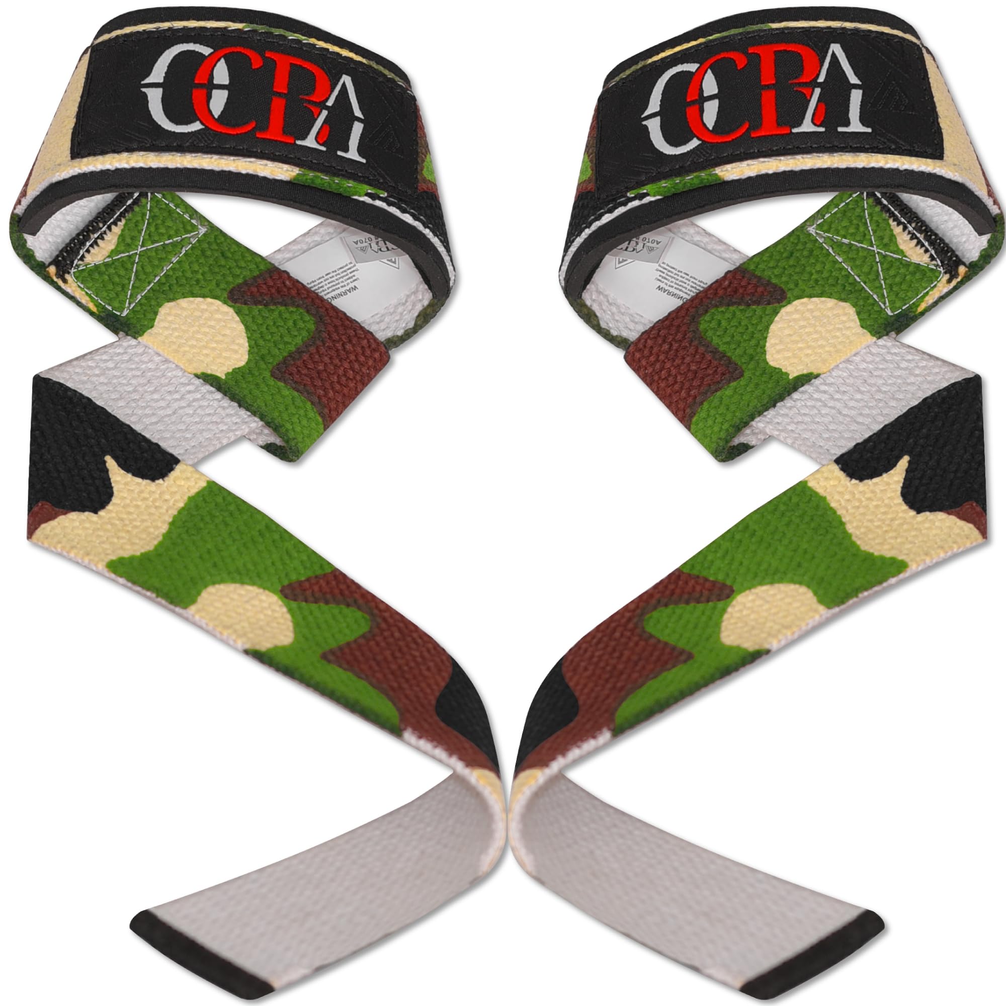 OCBA Wrist Straps Wraps for Weightlifting Heavy Duty Wrist Wraps Cotton Padded Gym Wrist Supports Bodybuilding Powerlifting Fitness Grips One Size Fits All with Thumb Support (Green Camo) โ image 1
