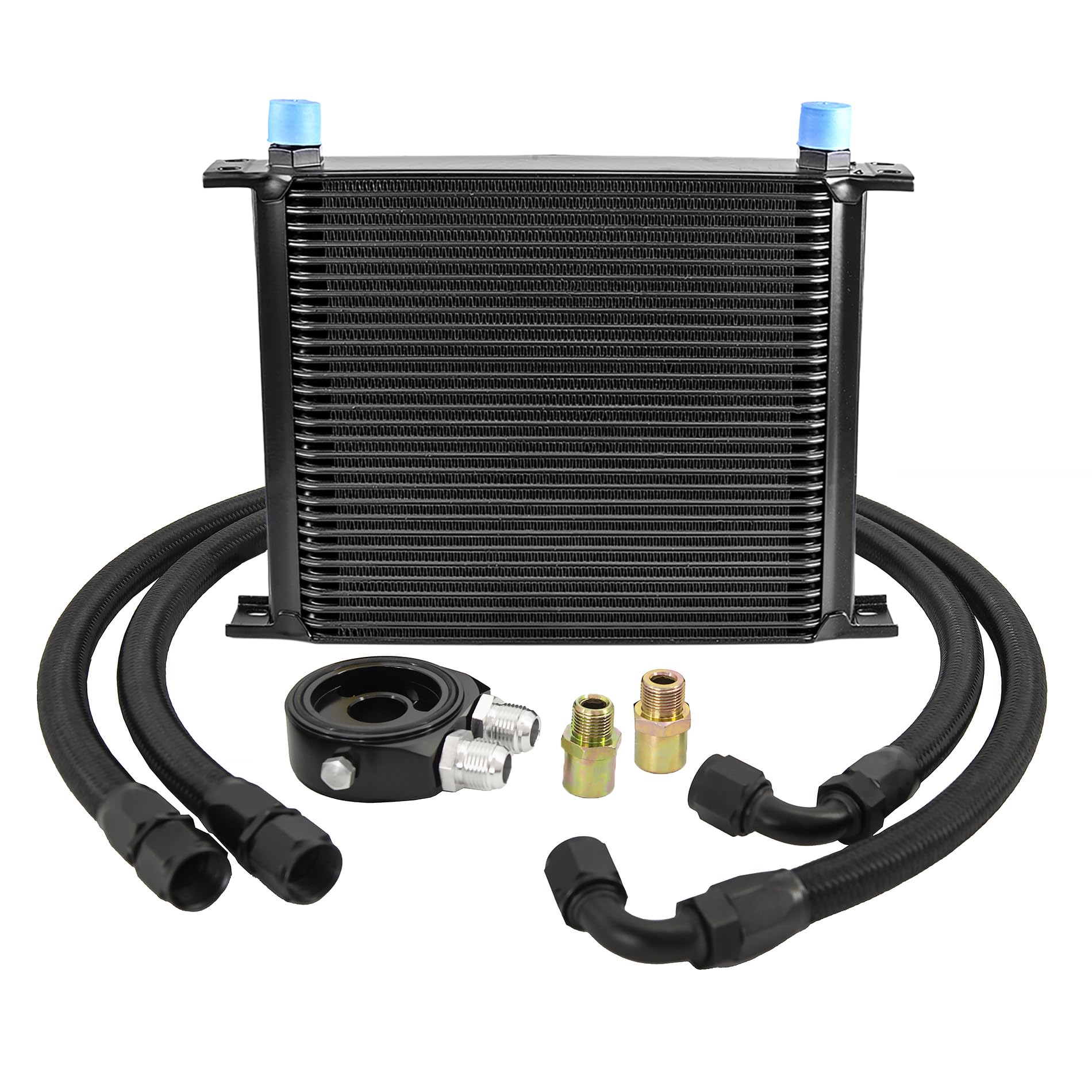 30 Row AN10-10AN Stacked Plate Oil Cooler Universal Engine Transmission British Radiator Oil Cooler Condenser with Fuel Line Hose Mounting Nut Adapter Clamp Aluminium Alloy Black