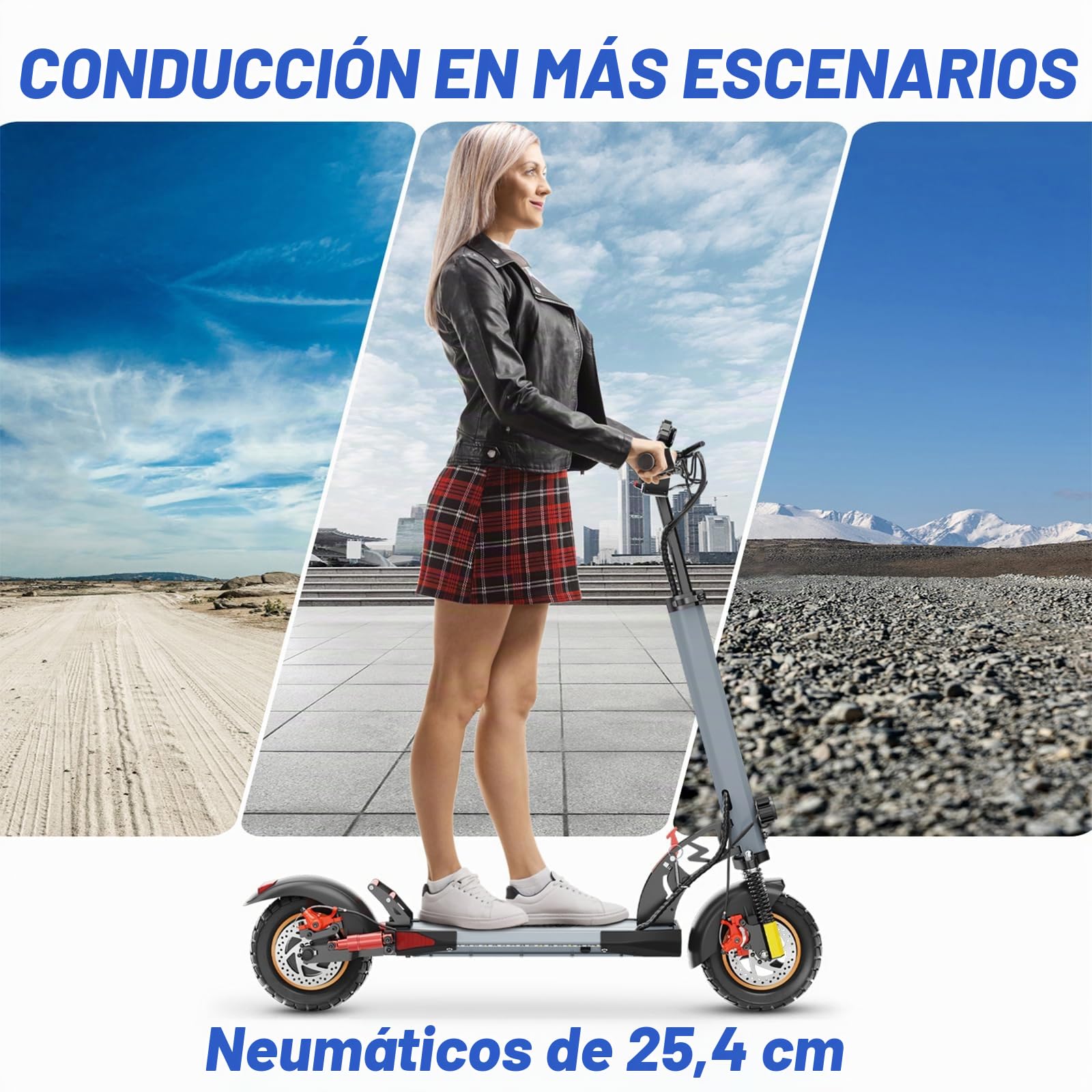 Patinete Eléctrico 500W, Batería 48V/12.5Ah, Autonomía 25-30KM, Velocidad Máx 25KM/H, Freno de Disco Doble Delantero y Trasero, Neumáticos de Aire 10", Plegable de Aluminio, Carga Máx 120KG, para Desp