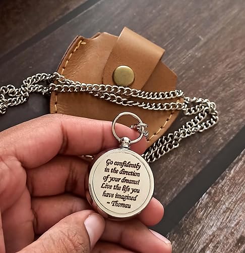 Miniatura 5 de Thoreau's Go Confidently in The Direction of Dream - Brújula sin nackless grabada para graduación, brújula para cumpleaños de hijo, Navidad, brújula