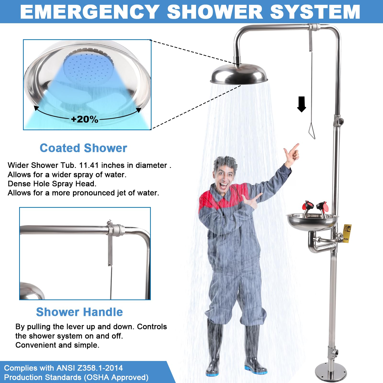 Yzzwer Emergency Eyewash Shower Station - OSHA Approved Safety Eye Wash and Shower Combination First Aid Eyewash Station Kit