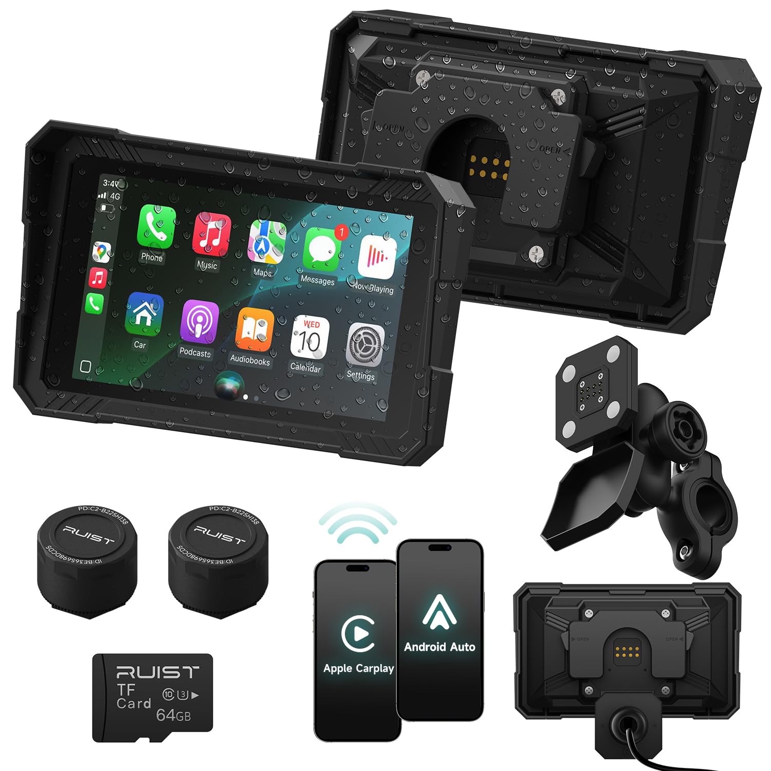 5.0" Wireless Motorcycle CarPlay Screen with TPMS, Model MOX50