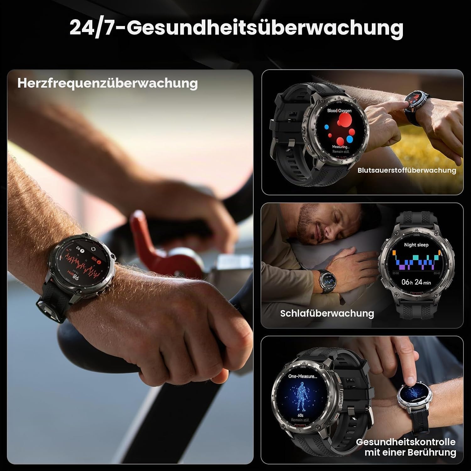 KOSPET Tank T4 GPS Smartwatch Herren, Voll Edelstahl, Offline-Karten | Robuste Militär Watch, 1,43" AMOLED, 10ATM Wasserdicht (45 m Tauchen), 180+ Sportmodi, 24/7 Herzfrequenz/Schlafmonitor