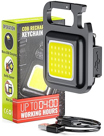 Ubrave Portable Flashlight Keychain [1000Lumens Extra-Bright] Type-C Rechargeable, 4 Light Modes, COB Keychain Work Light, Mini Keychain Flashlight with Foldable Stand and Bottle Opener, 1 in Pack