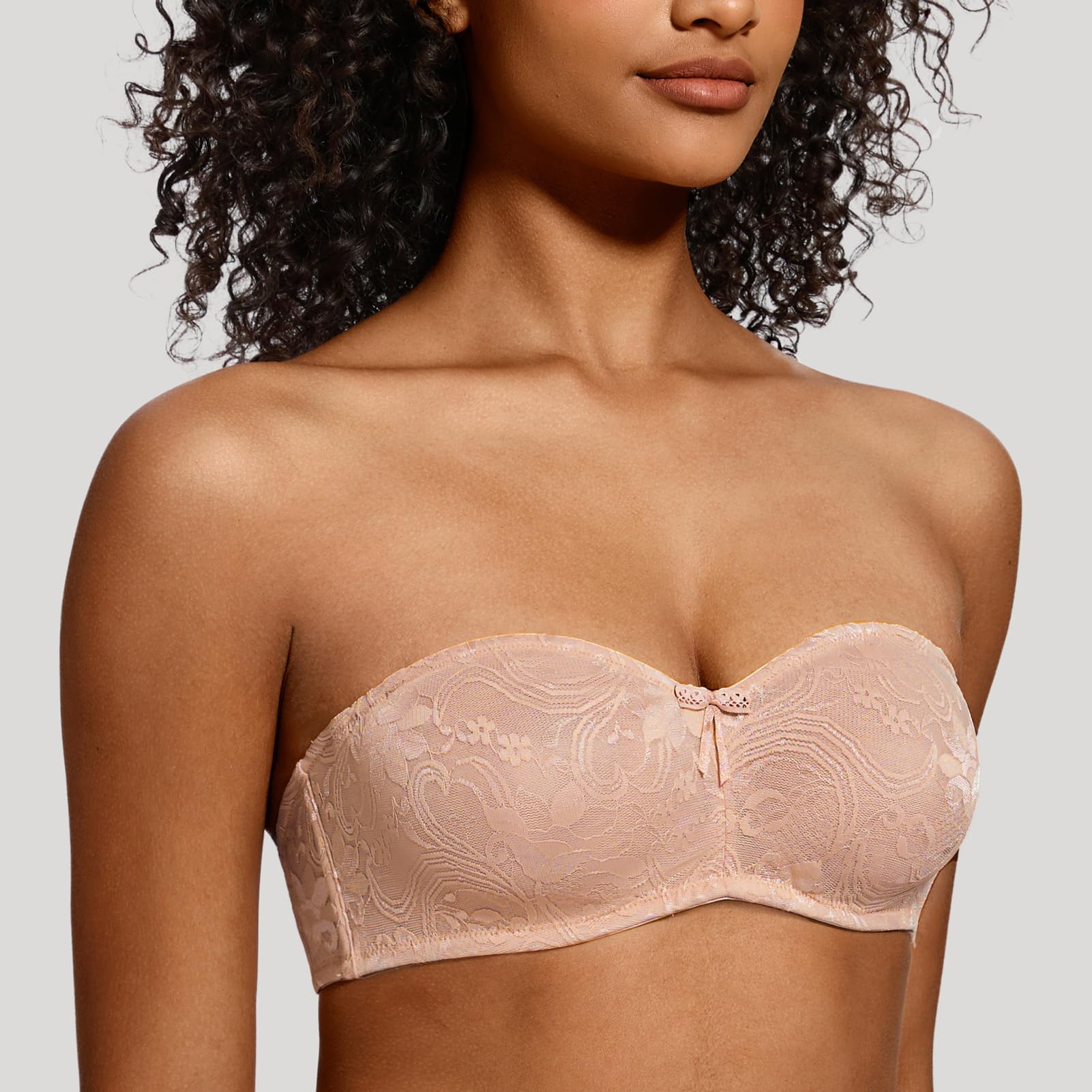 MELENECA Soutien-Gorge Bandeau Femme sans Armatures, Dentelle Transparente Effet Minimizer & sans Bretelles