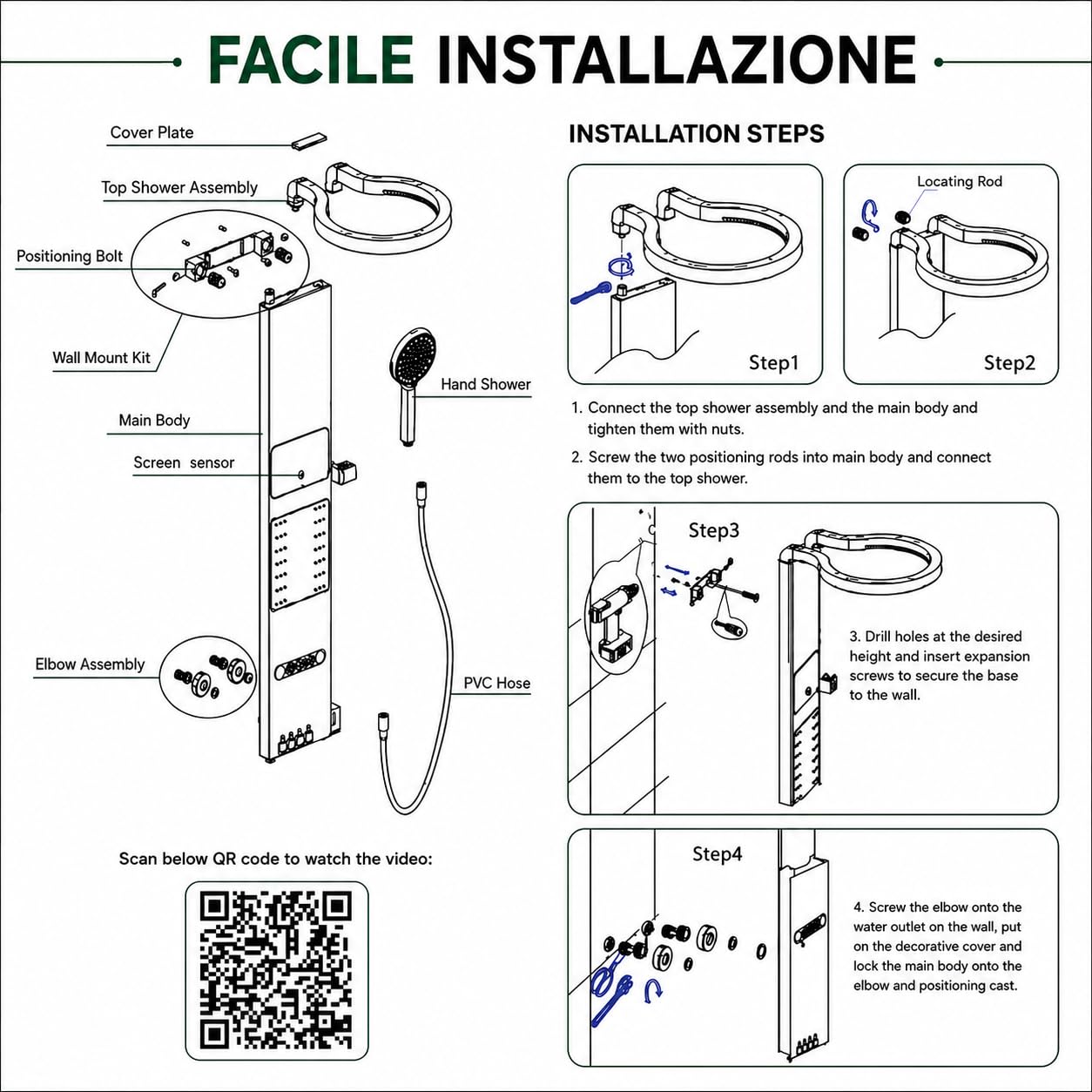 INEX EUROPA Pannello doccia termostatico di lusso color oro - Colonna doccia idromassaggio con 10 anni di garanzia e 4 modalità di funzionamento - Torre doccia alta 105 cm, collezione Daytona