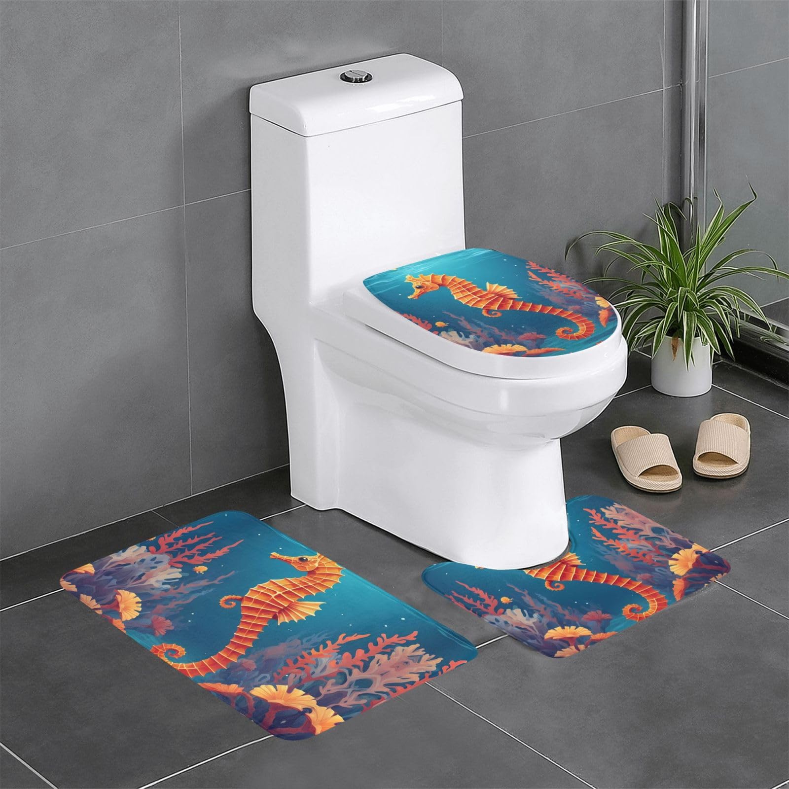 Tapis de salle de bain hippocampe pour une ambiance marine et un sol sec