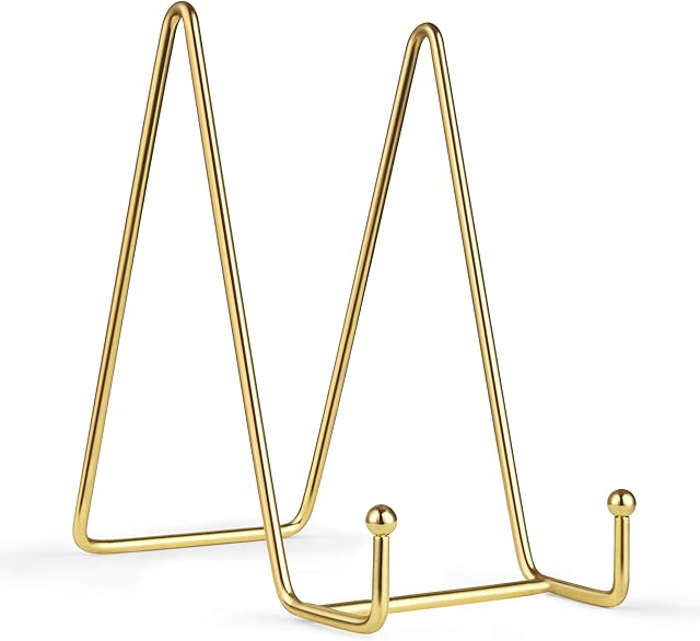 Mocoosy 6 Inch Display Stands for Plate- Gold Iron Easel Plate Holder Display Stands Metal Frame Holders for Photo, Pictures, Decorative Plate Dish and Tabletop Art-2 Pack