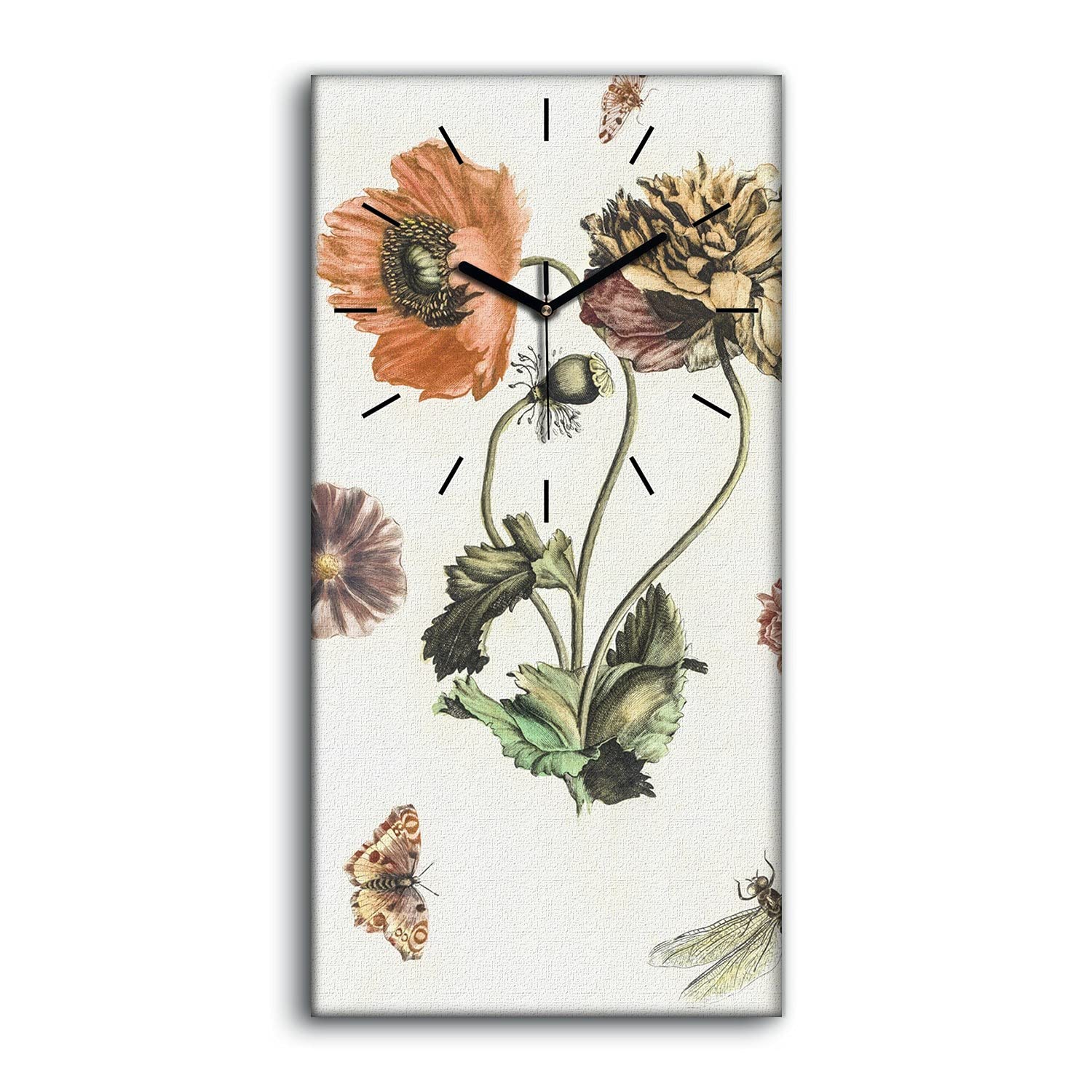 Horloge sur Toile Fleurs pour un salon zen et design sans tic-tac