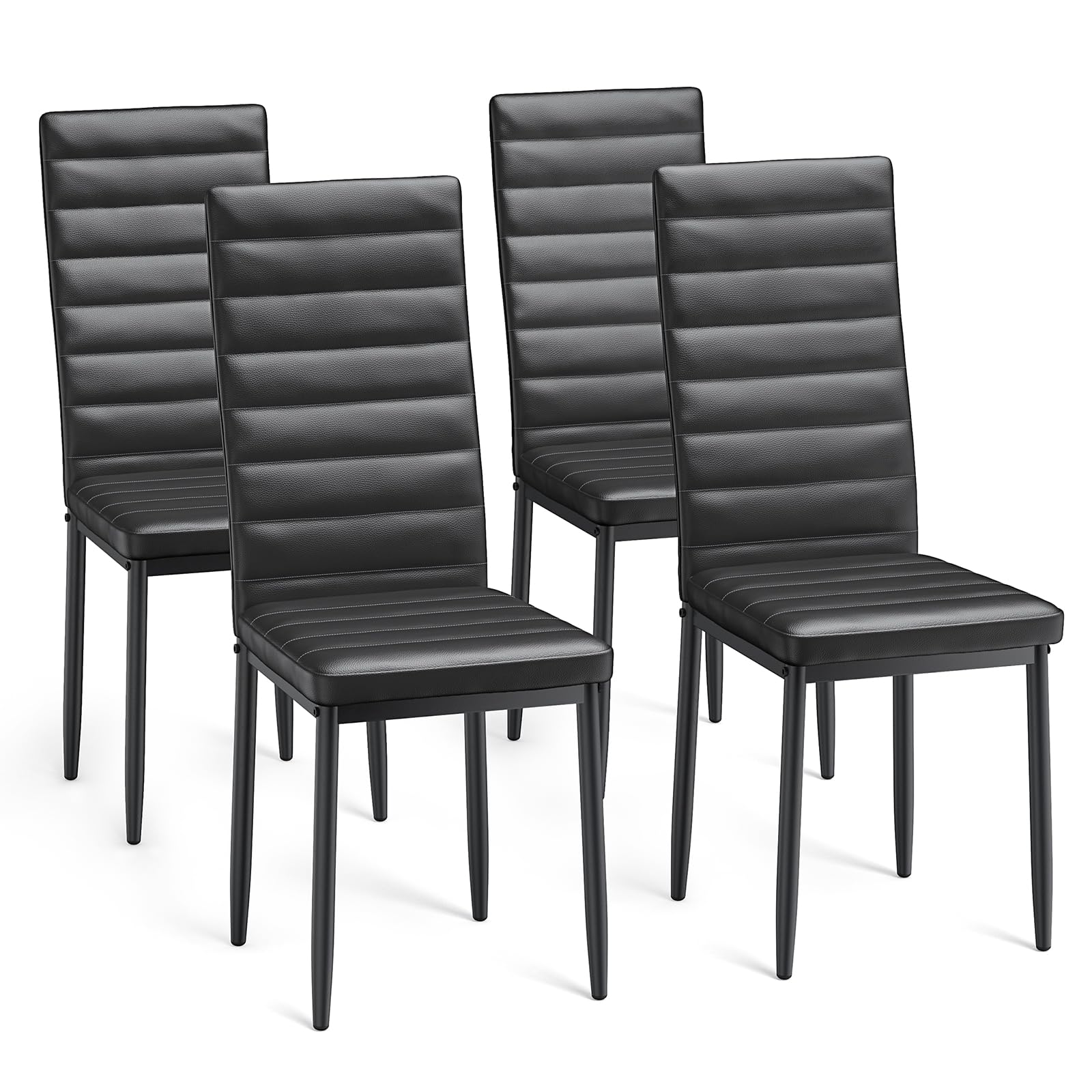 Bealife Sillas de Comedor Modernas (Juego de 4), Tapizadas en Piel Sintética PU, Respaldo Alto Ergonómico para Salón y Cocina, Negro