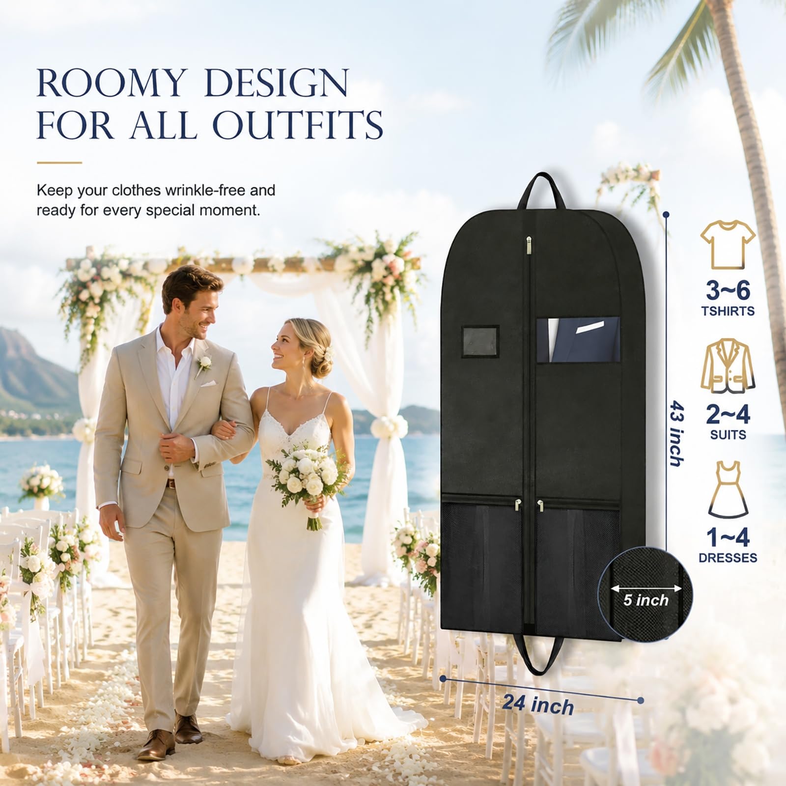 CYD Borsa porta abiti da viaggio per uomo, borsa pieghevole, nero, 109,2 cm porta abiti, confezione da 2