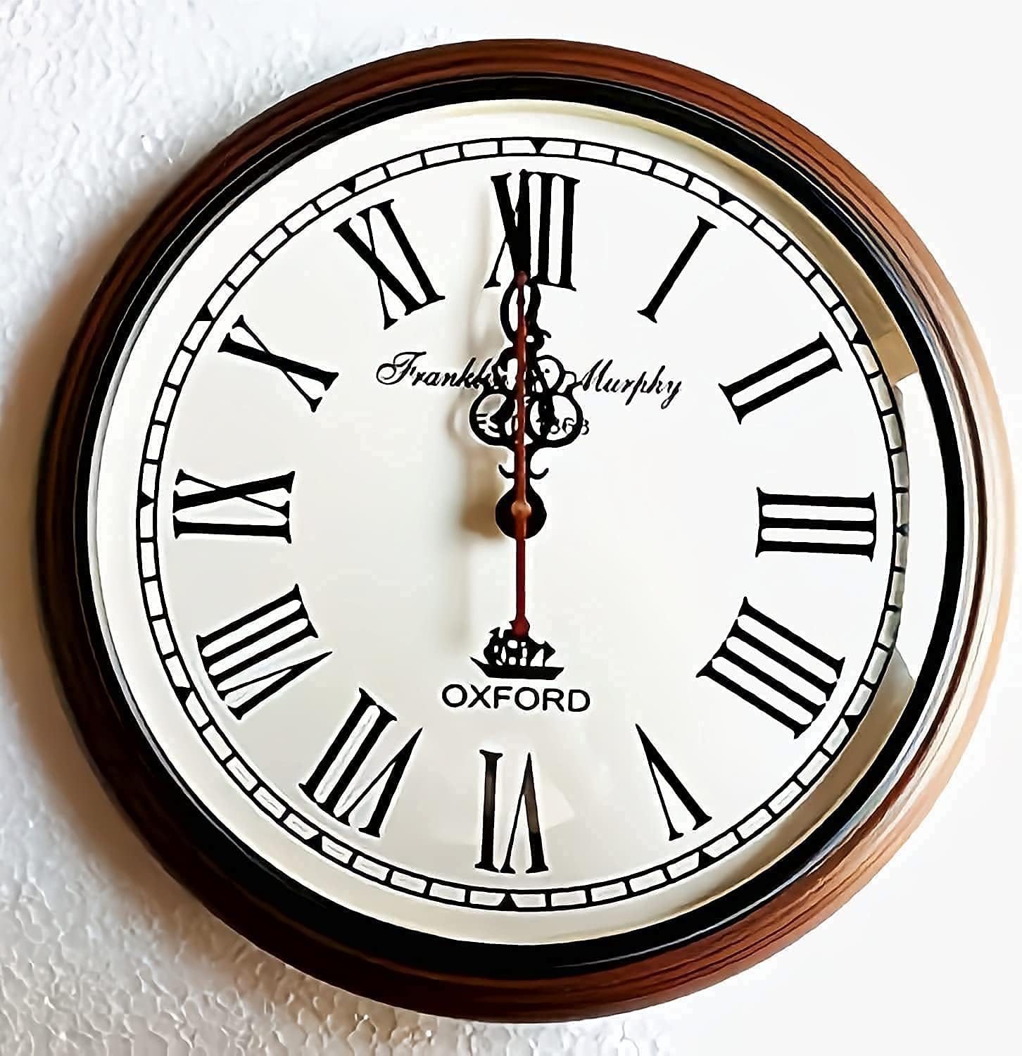 A.E Oxford 12 - Inch Wall Clock - Classic Roulette (Silent and Sweep Movement) Wood Frame