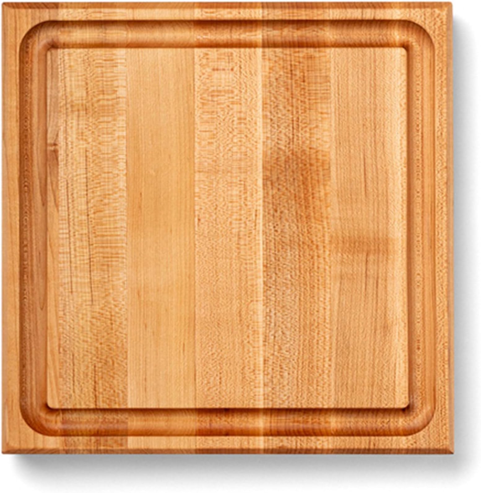 CB Series Square Wooden Maple Cutting Board 12”x12” – 1.75” Thick, 7-lb Reversible Butcher Block with Juice Groove, Edge-Grain & Finger Grips – Made in the USA