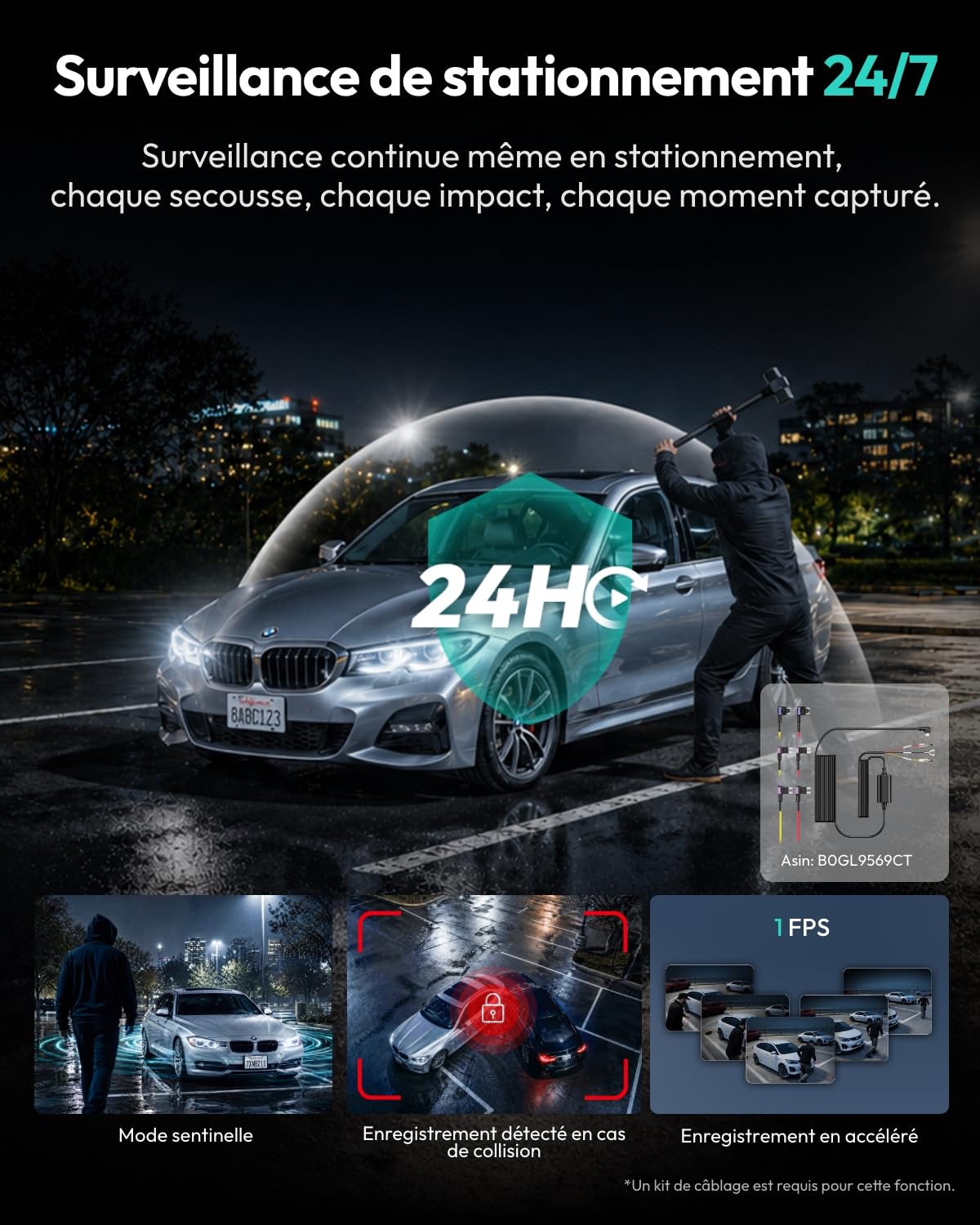 BOTSLAB Dashcam Voiture Avant Intérieur, Caméra Voiture 4K+1080P avec Écran Tactile IPS 3,18", Super Vision Nocturne, Commande Vocale, Wi-Fi 5,8 GHz, GPS, Surveillance de Stationnement 24/7, Capteur G