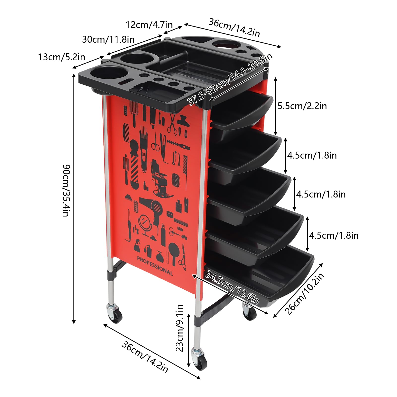 5 Cassetti Carrelli,Carrello Per Parrucchiere Carrello Di Servizio Carrello Da Lavoro Carrello Tablet Acconciatura a Roulette,per Centri Di Bellezza,Saloni,Truccatori,Parrucchieri