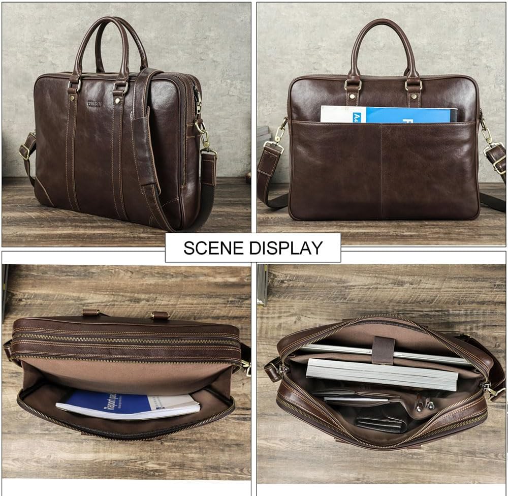 CONTACTS Luxury Leather Briefcase 16 Inch Laptop Messenger Bag for Men Large Capacity Computer Satchel Shoulder Handbag for Business Work Travel