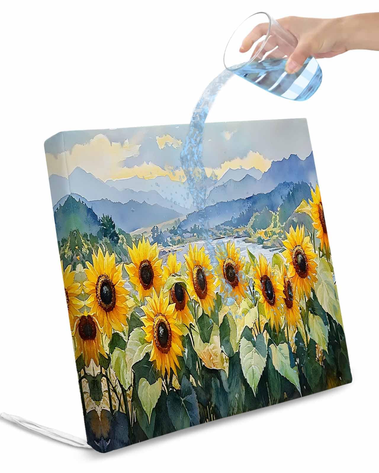 Hokiten Sunflower Field Outdoor Cushion Chair Cover Set of 2 - Waterproof Couch Seat Covers, Summer Watercolor Botanical Floral Patio Furniture Protector Cushions Slipcovers for Sofa/RV, 22