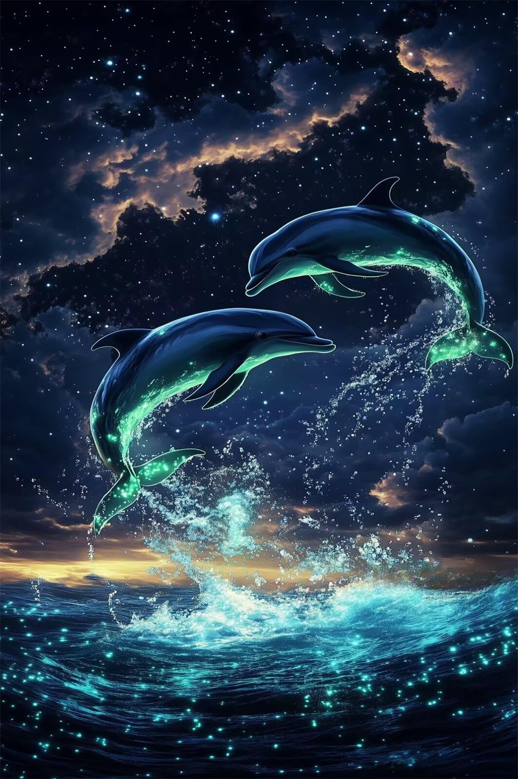 Puzzle de 900 Piezas para Adultos - Delfines Noche Estrellada | Rompecabezas para Adultos 87x34cm | Piezas de Encaje Letras en la Parte Posterior | Decoración para el Hogar