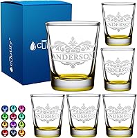 Vista 54 de Vasos de chupito personalizados elaborados con nombre de círculo de 2 onzas, parte inferior negra con texto personalizado para regalos, bodas