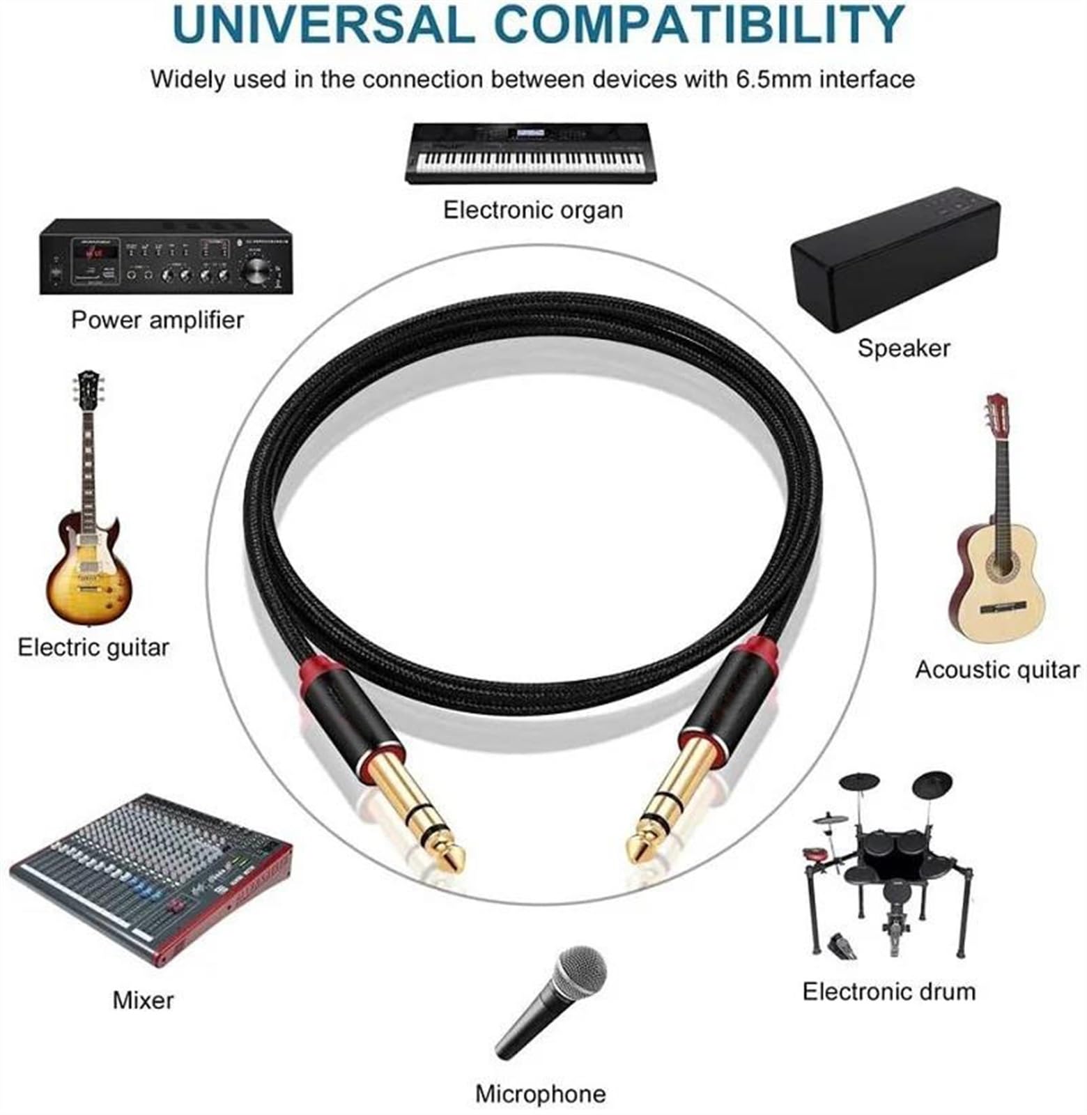 TSTS cable de audio de guitarra Cable De Instrumento De Guitarra Cable De Estéreo De 6,35 Mm Macho A Macho Para Guitarra Eléctrica Bajo Mandolina Eléctrica(10m)