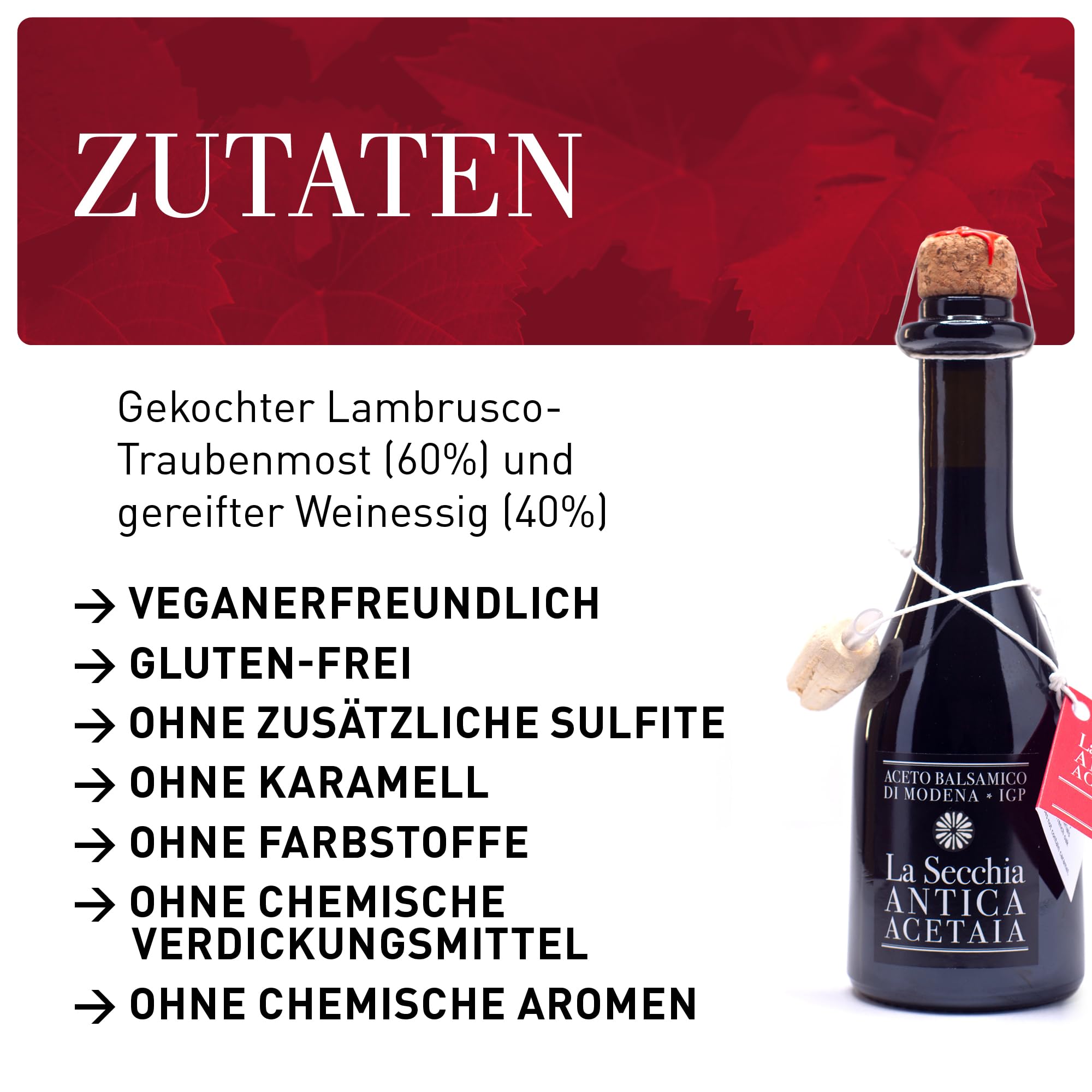 La Secchia - Balsamessig aus Modena IGP. Gereift in Eiche - 250 ml Flasche mit Messkappe aus Kork - 6 Flaschen