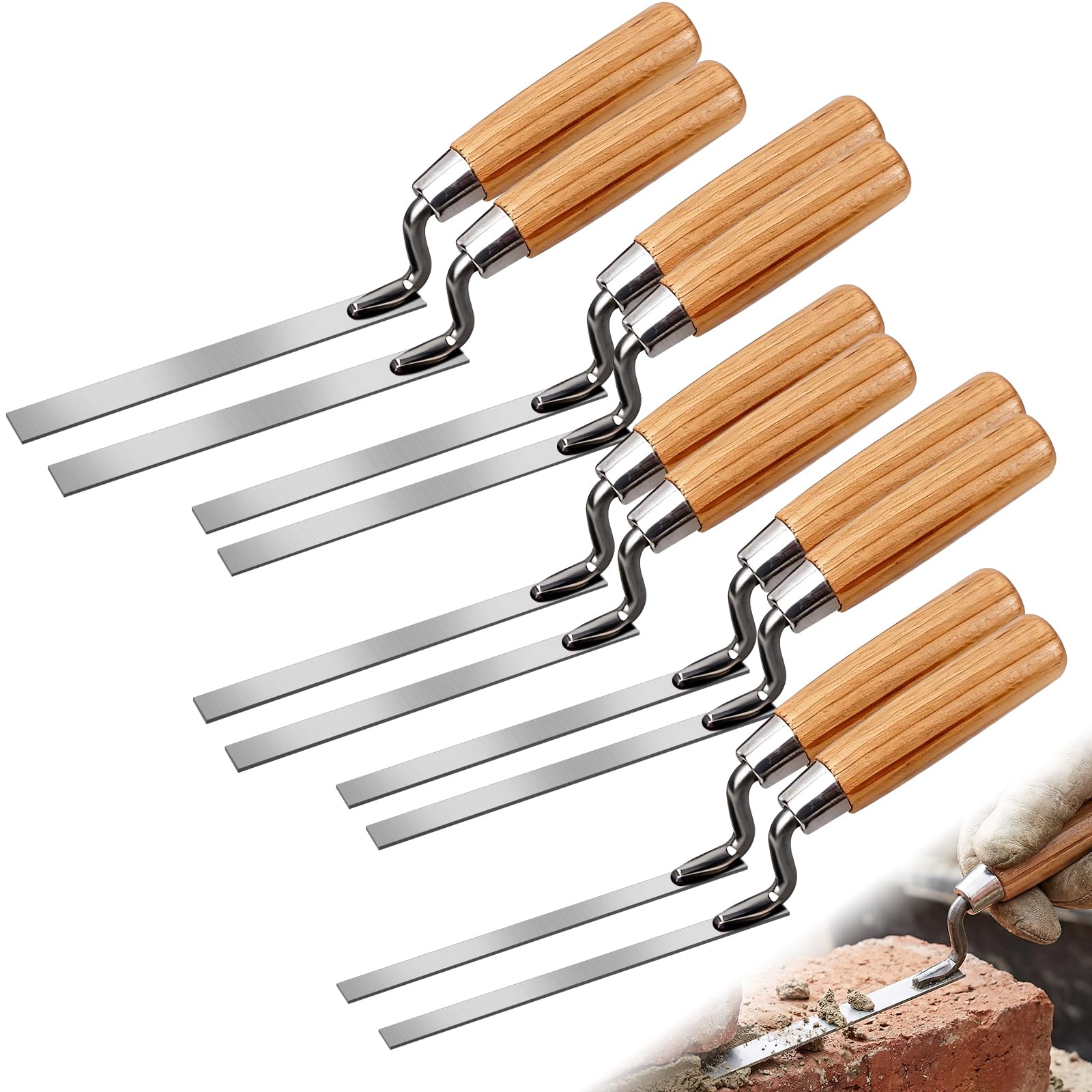 10PCS Finger Pointing Trowel Set for Brick Tiling, 6, 8, 10, 12 & 14 mm