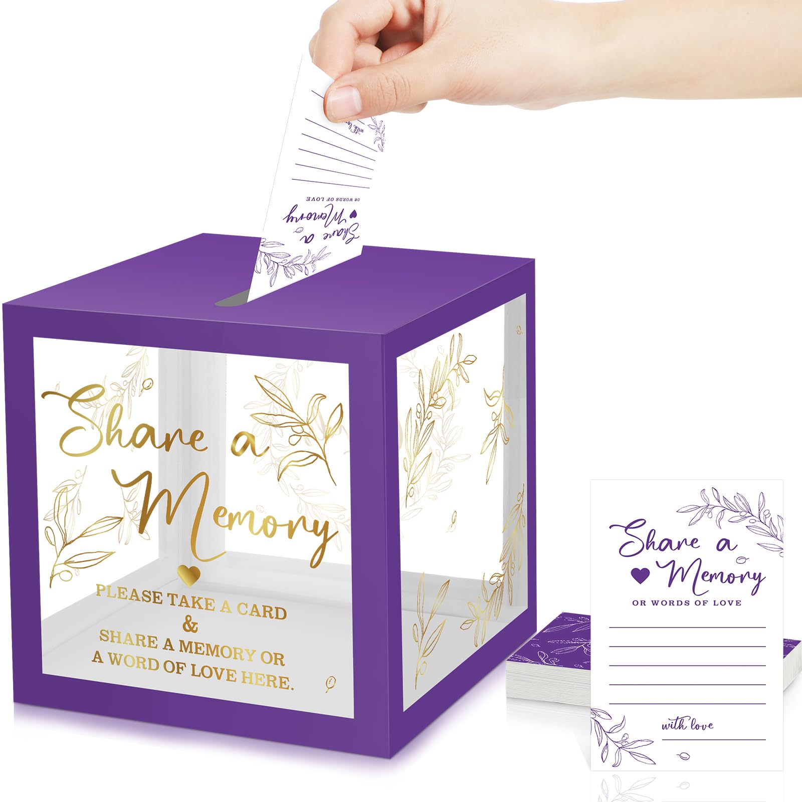 Pajean 50 Pcs Greenery Share a Memory Card, Celebration of Life Cards Box