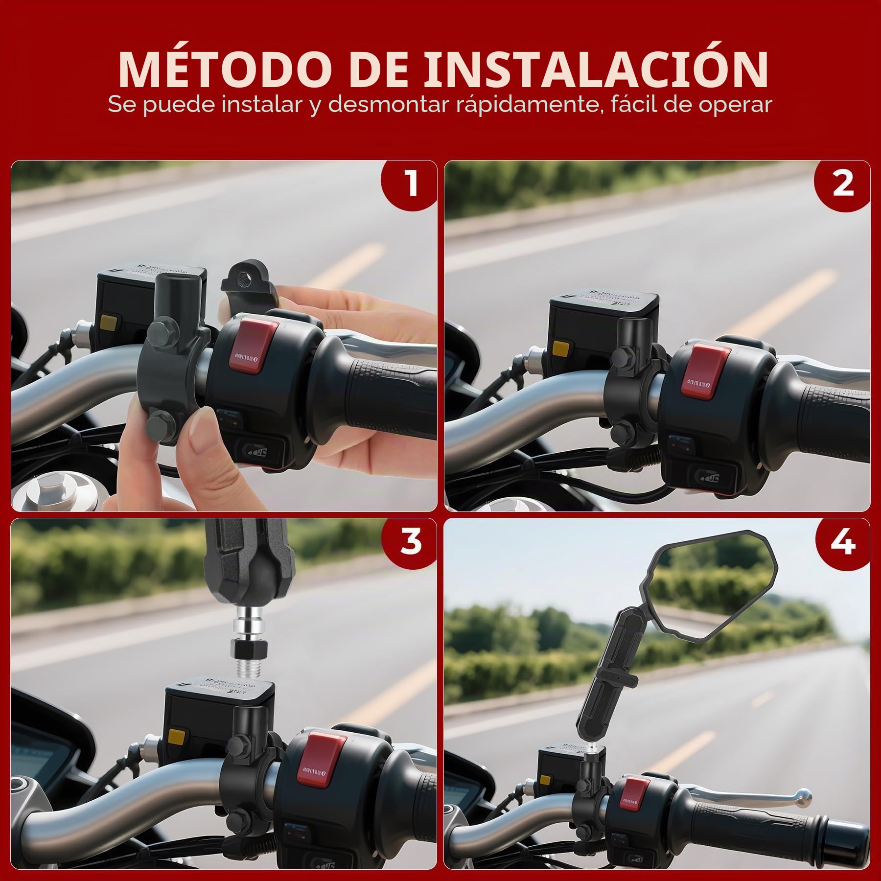 Heart Horse E24 Espejos Retrovisores Moto Homologados, Universal Espejo Retrovisores Moto con Tornillos de 8 mm y 10 mm, Plegable Espejo Moto Lateral para ATV Scooters Aventure Street Bike