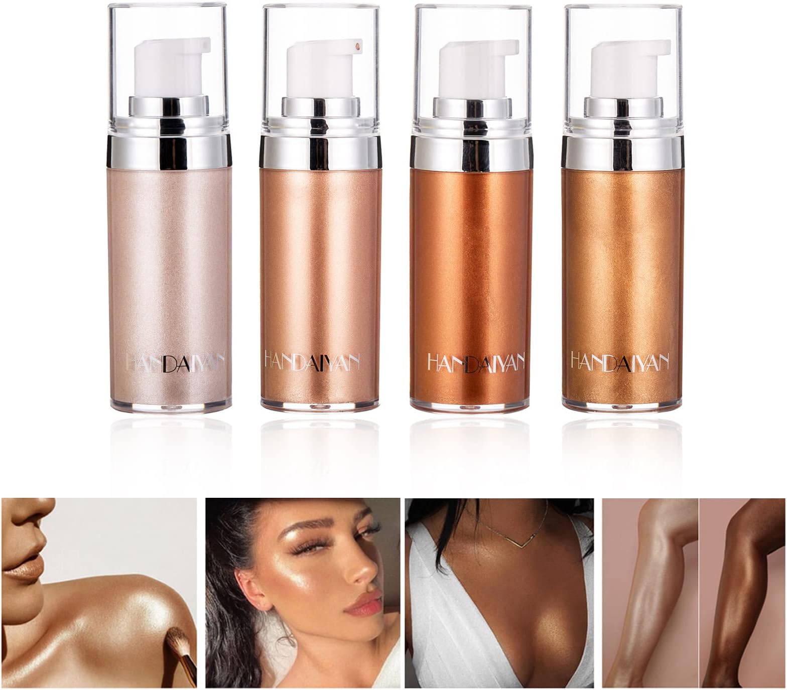 Joyeee4 PCS Body Luminizer, Liquid Highlighter Makeup, Shimmer Body Cream, Face Body Shimmer Glow Illuminator, Bronzer Smooth Shine Shimmer Liquid Foundation