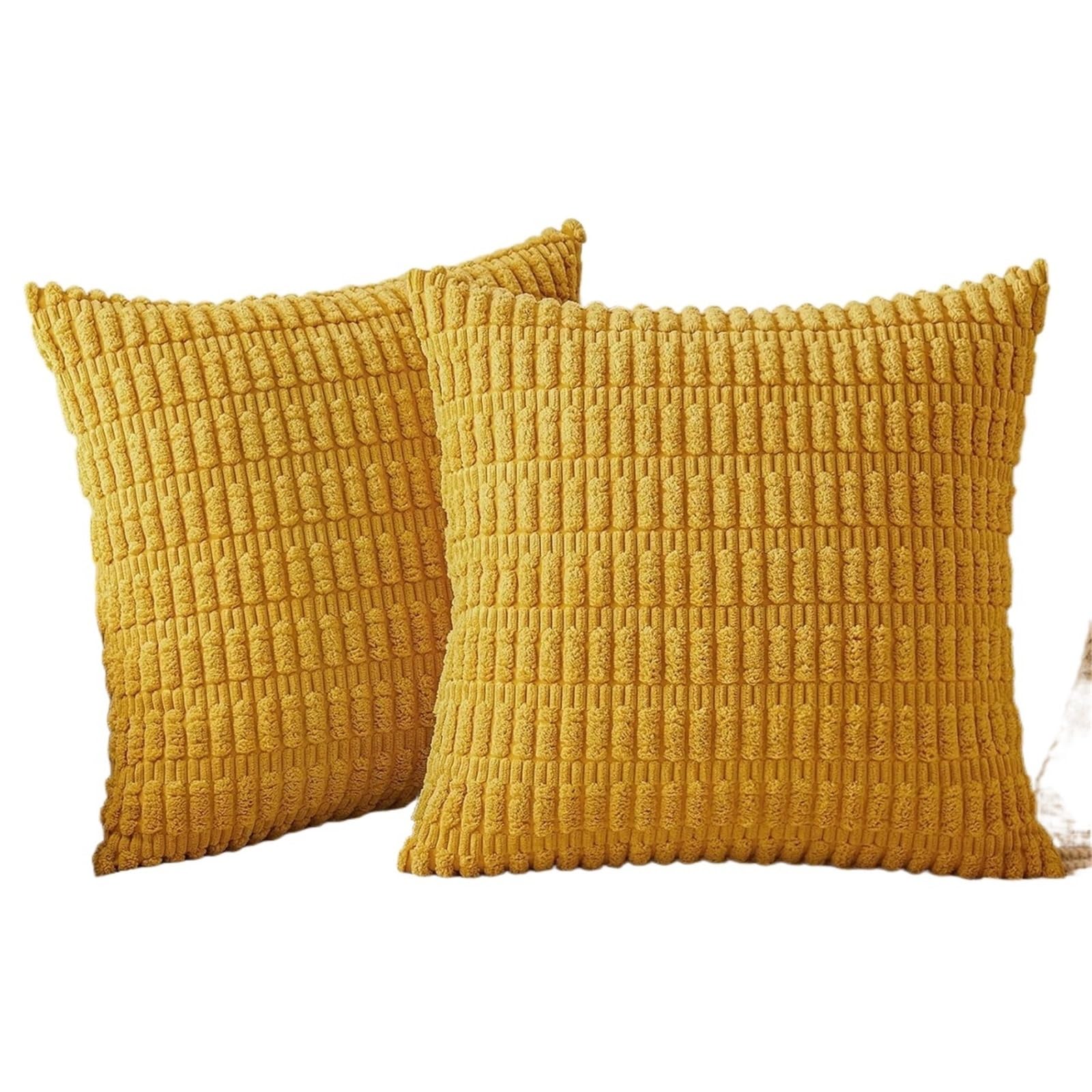 HEUchuan Corduroy Cushion Covers 2Pcs Pillow Covers 18 X Inch Soft Corduroy Decorative Throw Pillows Couch Home Decor for Cushion Sofa Bedroom for Sofa Couch Bedroom(Yellow,50x50CM)