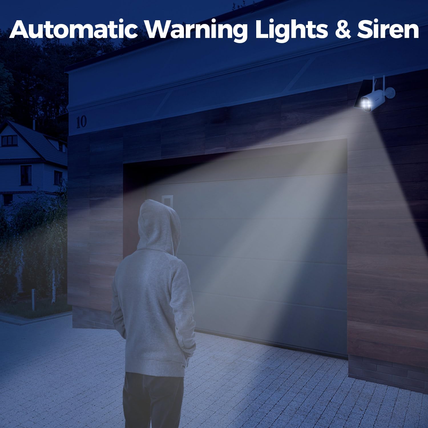 xmartO [Solarbetrieben] Kabellose Solar-Sicherheitskamera für Zuhause, drahtlos (ewige Solarenergie, KI-Bewegungserkennung, Spotlicht und Sirene, SD- und Cloud-Speicher)