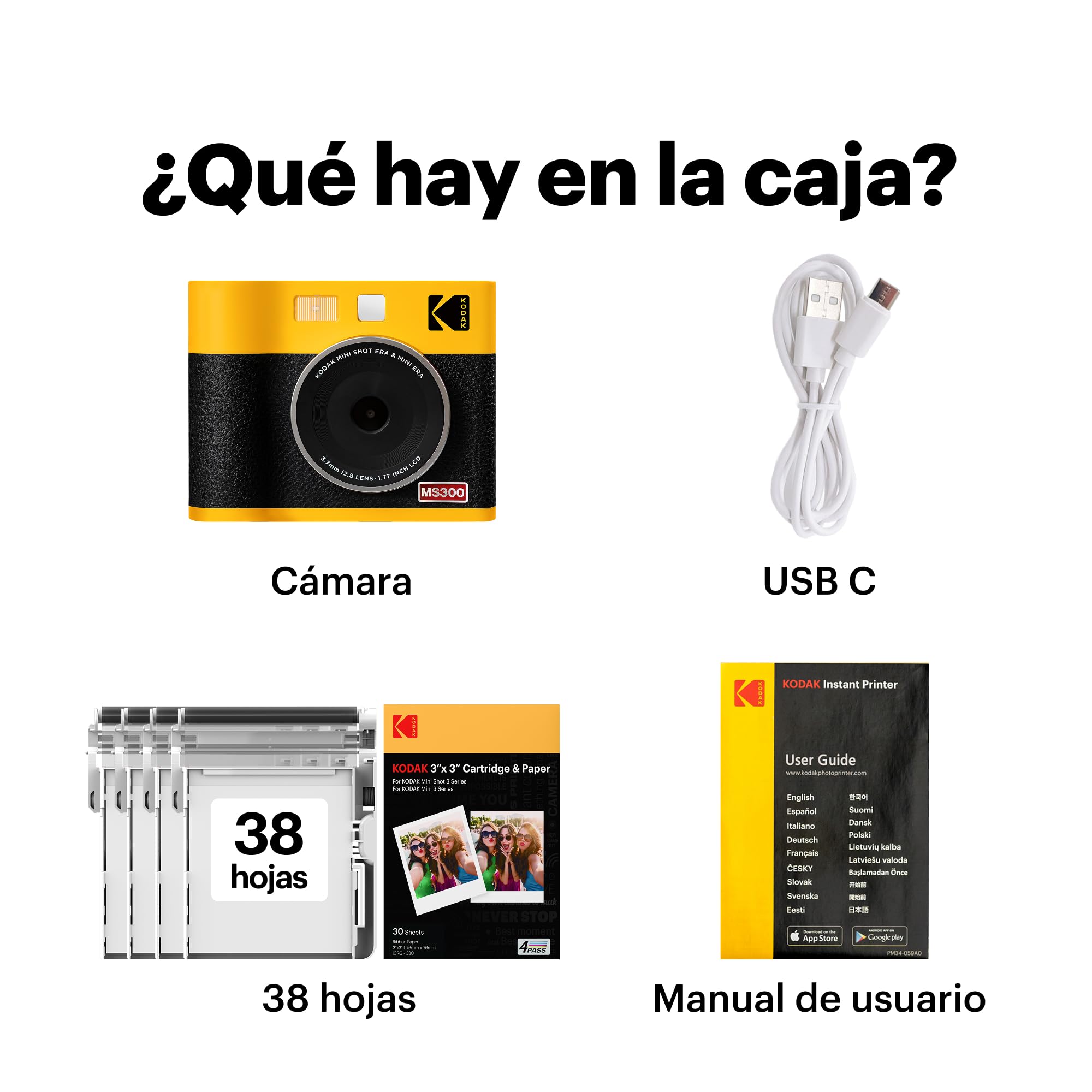 KODAK Mini Shot 3 ERA 4PASS 2-en-1 Cámara Instantánea e Impresora de Fotos (7,6x7,6cm) (Cámara + Pack con 68 Hojas (8 Hojas Iniciales + 60 Hojas), Negro)