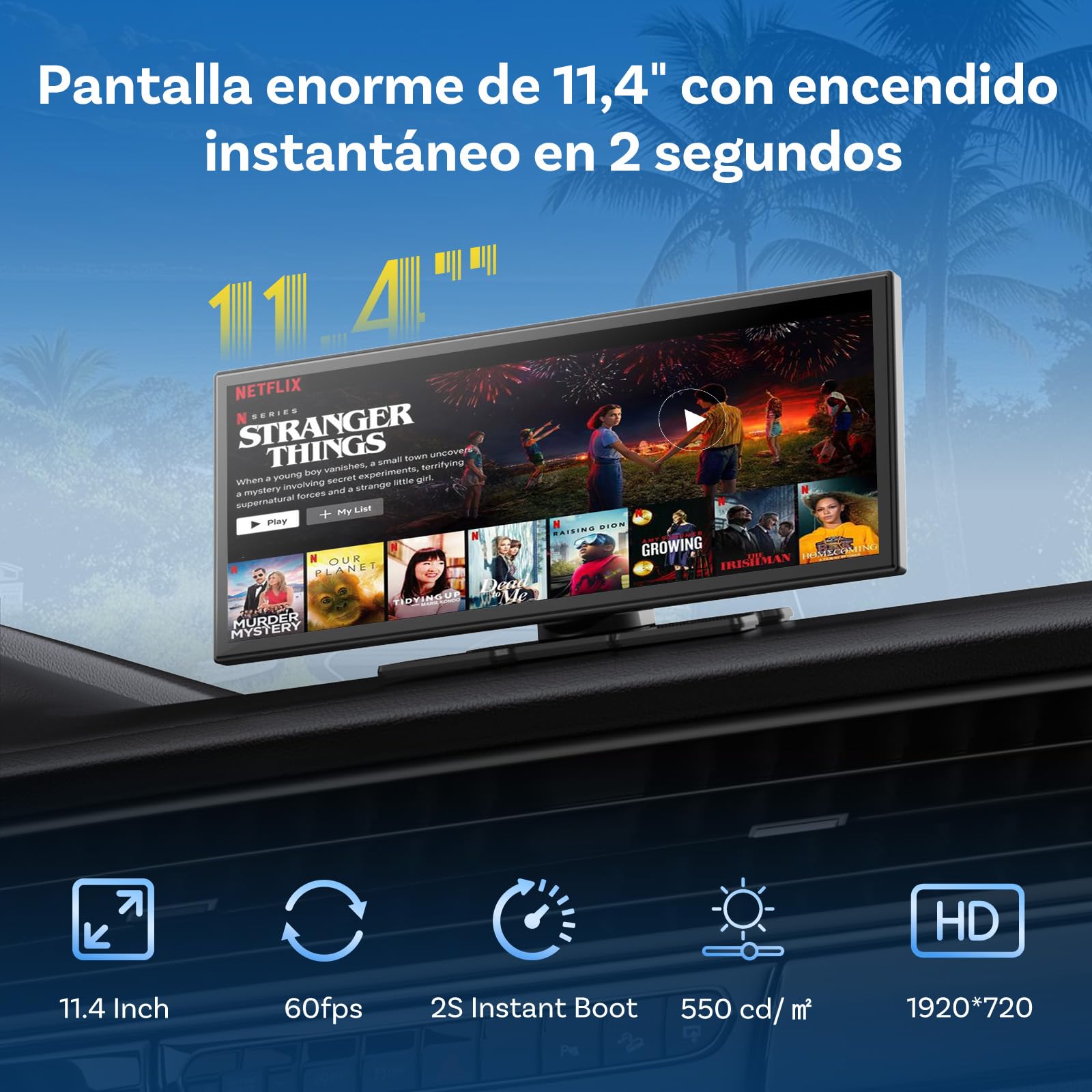 OTTOCAST ScreenFlow, 11,4 Pulgadas Pantalla Coche Carplay y Android Auto,Inalámbrico Carplay mit Youtube/Tiktok,Pantalla para Coche con 1080P Cámara de Marcha atrás,Navegador GPS, Android 13OS