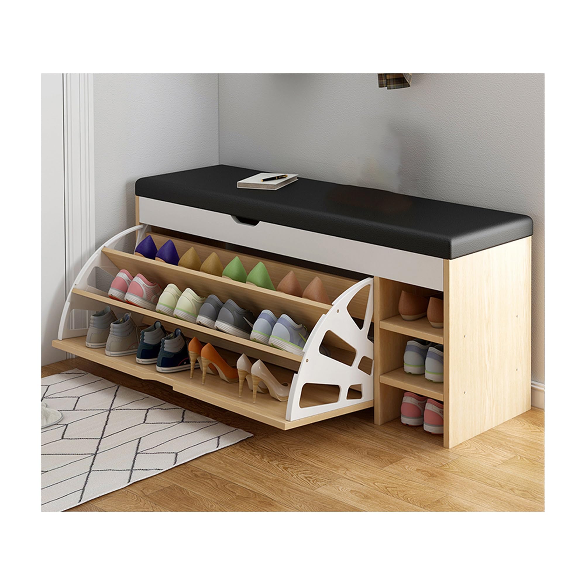 GDMDPTE Padded Shoe Storage Bench with Adjustable Shelves 1 Drawer Shoe for Entryway Living Room Bathroom Garage Bedroom Stylish Space Saver